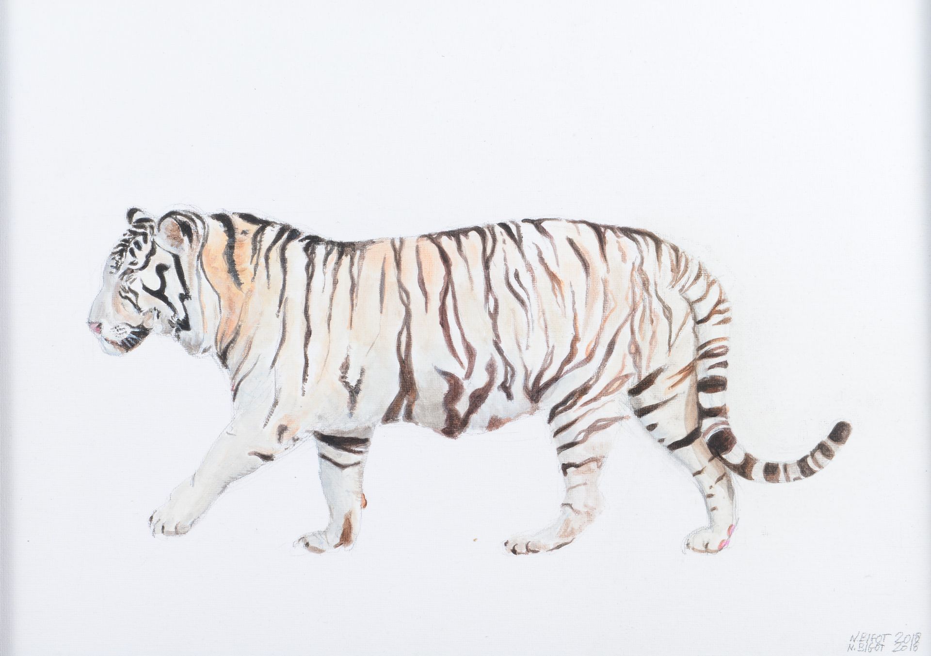 Null Nicolas BIGOT. Royal White Tiger. Acrylic on canvas board signed and dated &hellip;