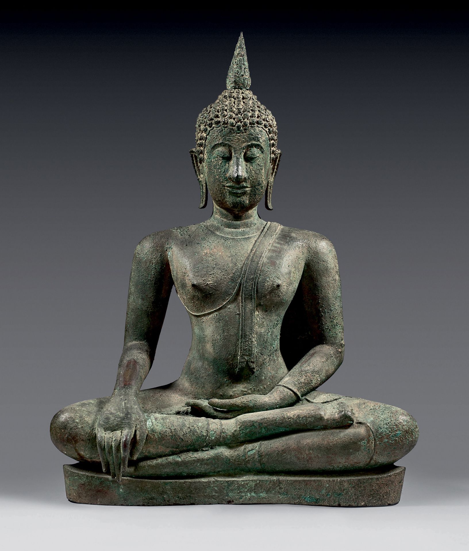 THAÏLANDE, Sukothai - XVe siècle Importante statuette de bouddha Maravijaya en b&hellip;