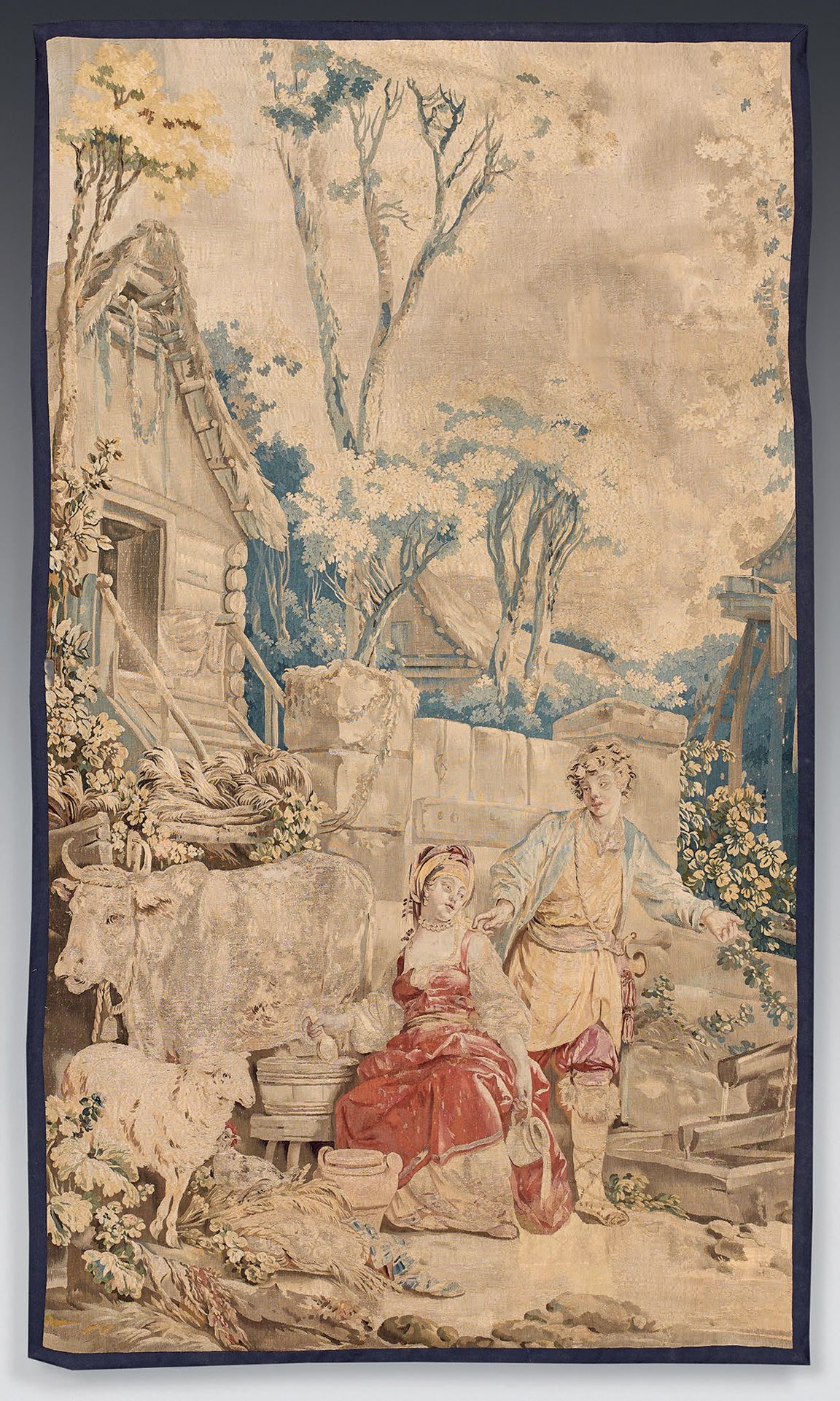 Null 描绘 "挤奶女工 "的挂毯，出自让-巴蒂斯特-勒普朗斯（1734-1781）之手，由企业家安德烈-查理曼指导的博韦皇家制造厂。
夏龙（1753-178&hellip;