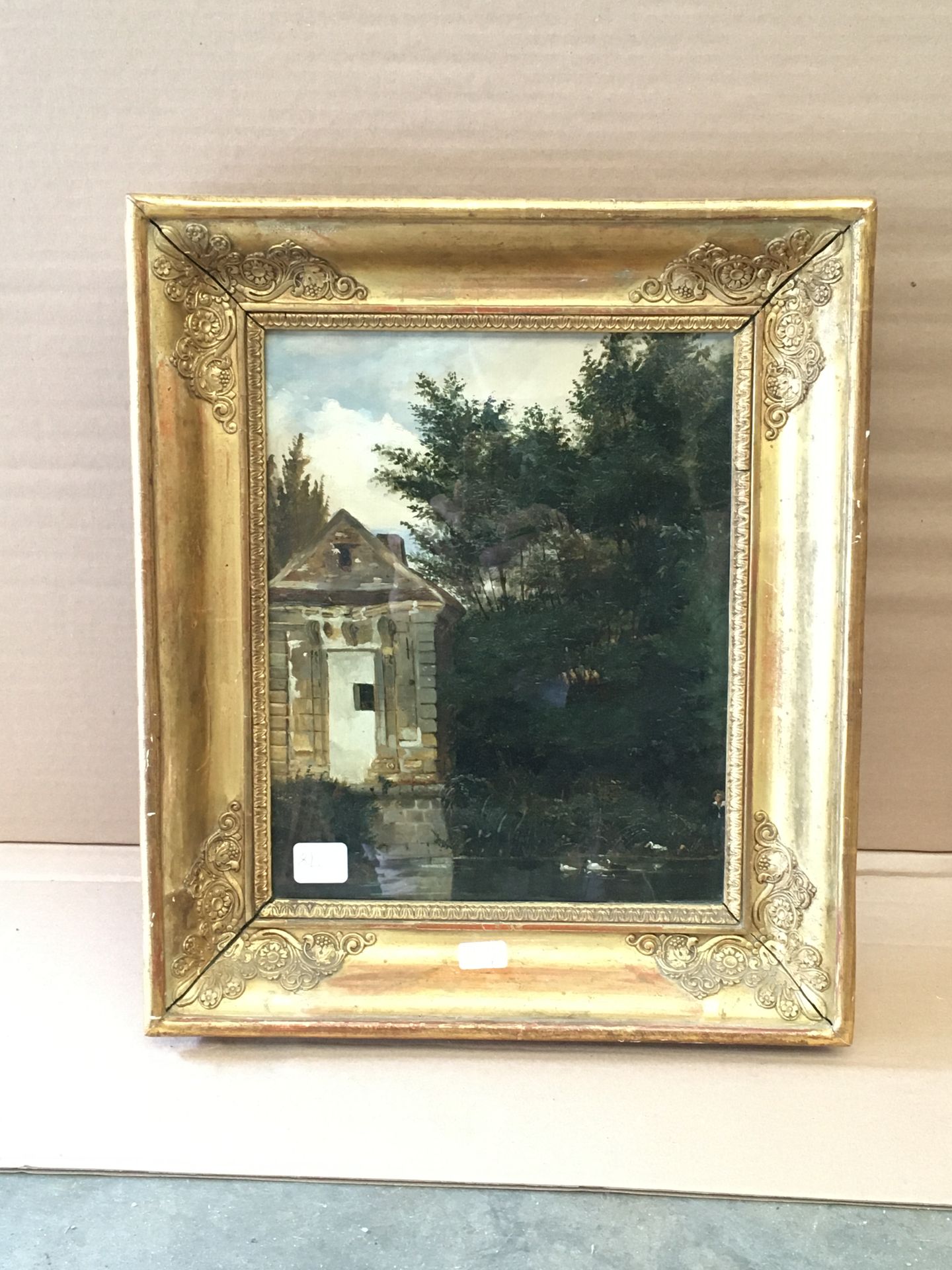 Null Ecole du XIXe, Canard au pied d'un moulin, huile sur papier, 26 x 21 cm (re&hellip;