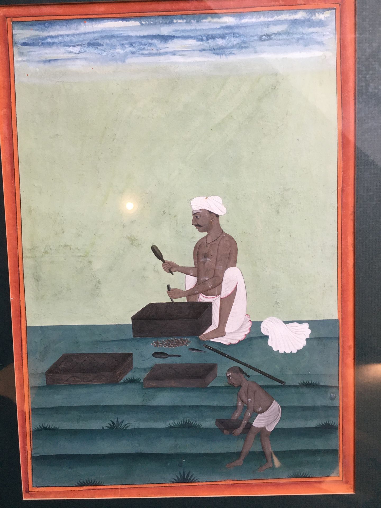 Null ESCUELA INDIA, Hombre con cesta Y El escultor, pareja de gouache, 30 x 20 c&hellip;