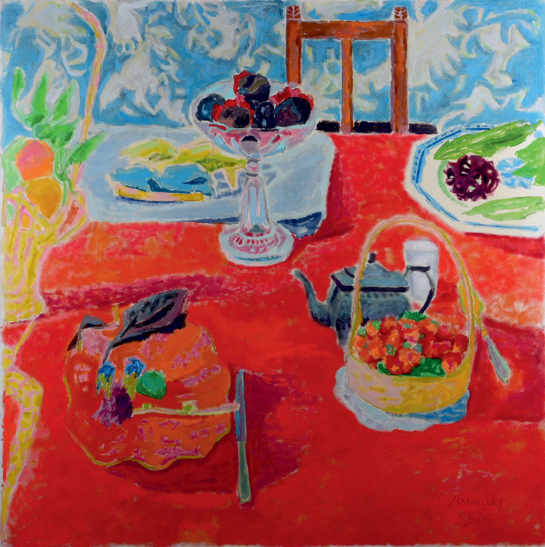 Jules CAVAILLES (1901-1977) 无花果和草莓
布面油画，右下方有签名，背面有签名和标题。
100 x 100厘米

出处 ：
罗曼尼特画&hellip;
