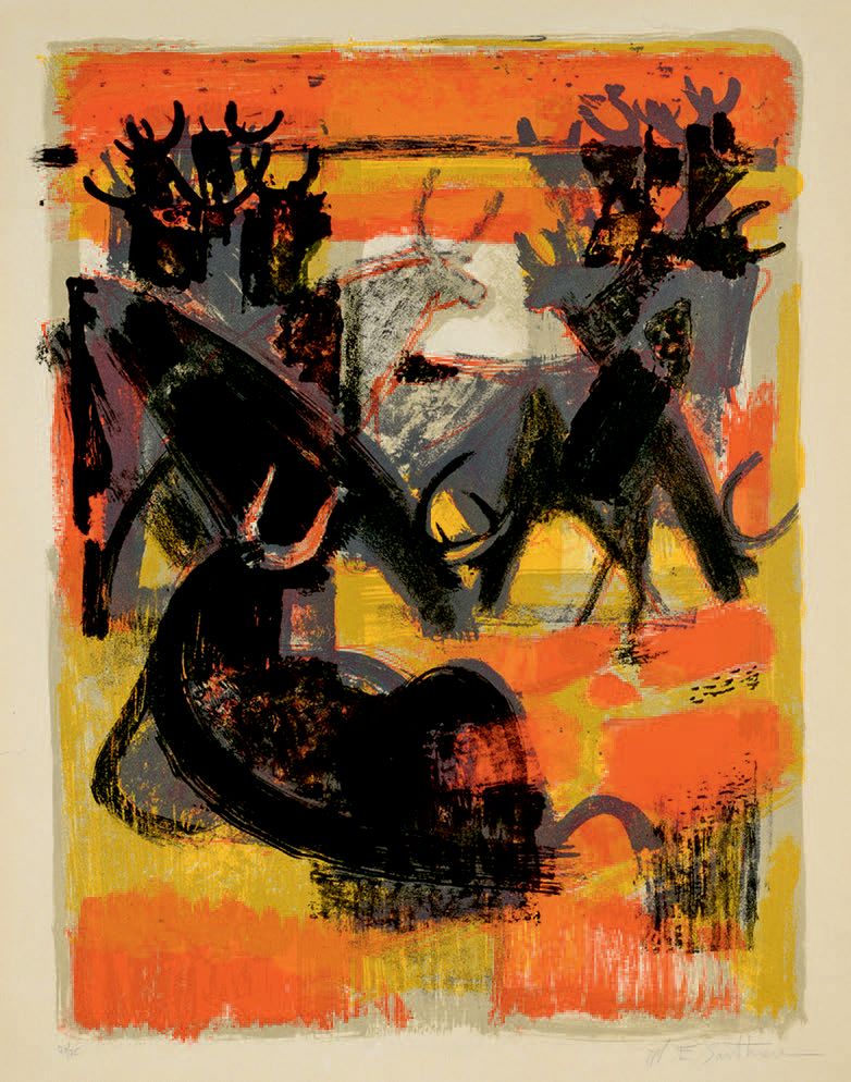 Maurice Elie SARTHOU (1911-1999) 卡马格的傍晚
彩色石板画，有签名和编号64/75，略微发黄，上边缘有撕裂。
主题：55 x 4&hellip;