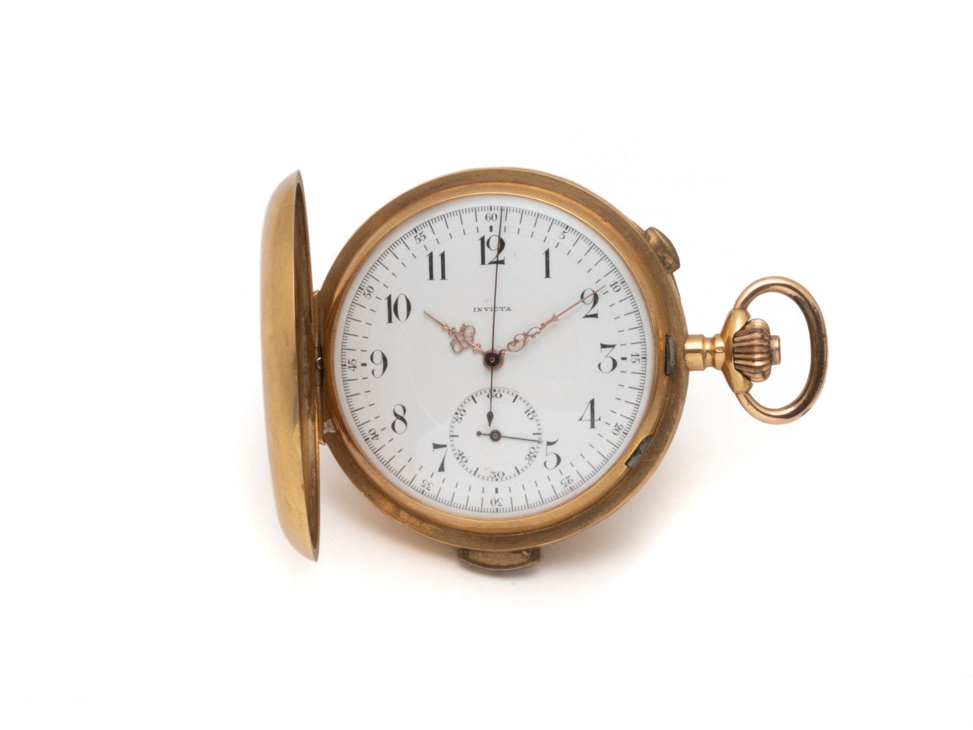 Null Soap pocket watch in 750 thousandths gold, repeater chronograph, white enam&hellip;