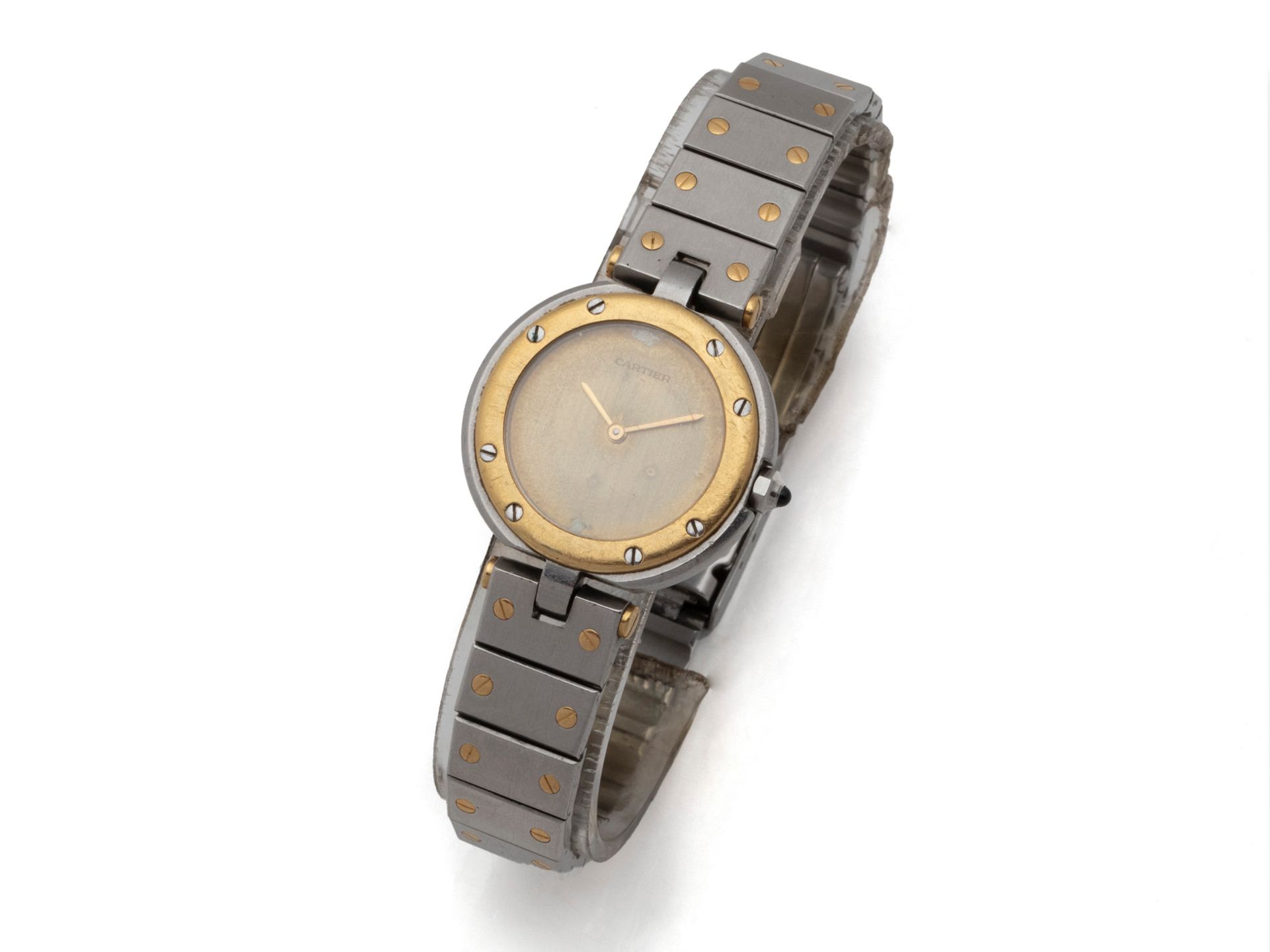 Null CARTIER ''SANTOS RONDE''. Ladies' wristwatch in 750 thousandths gold and st&hellip;