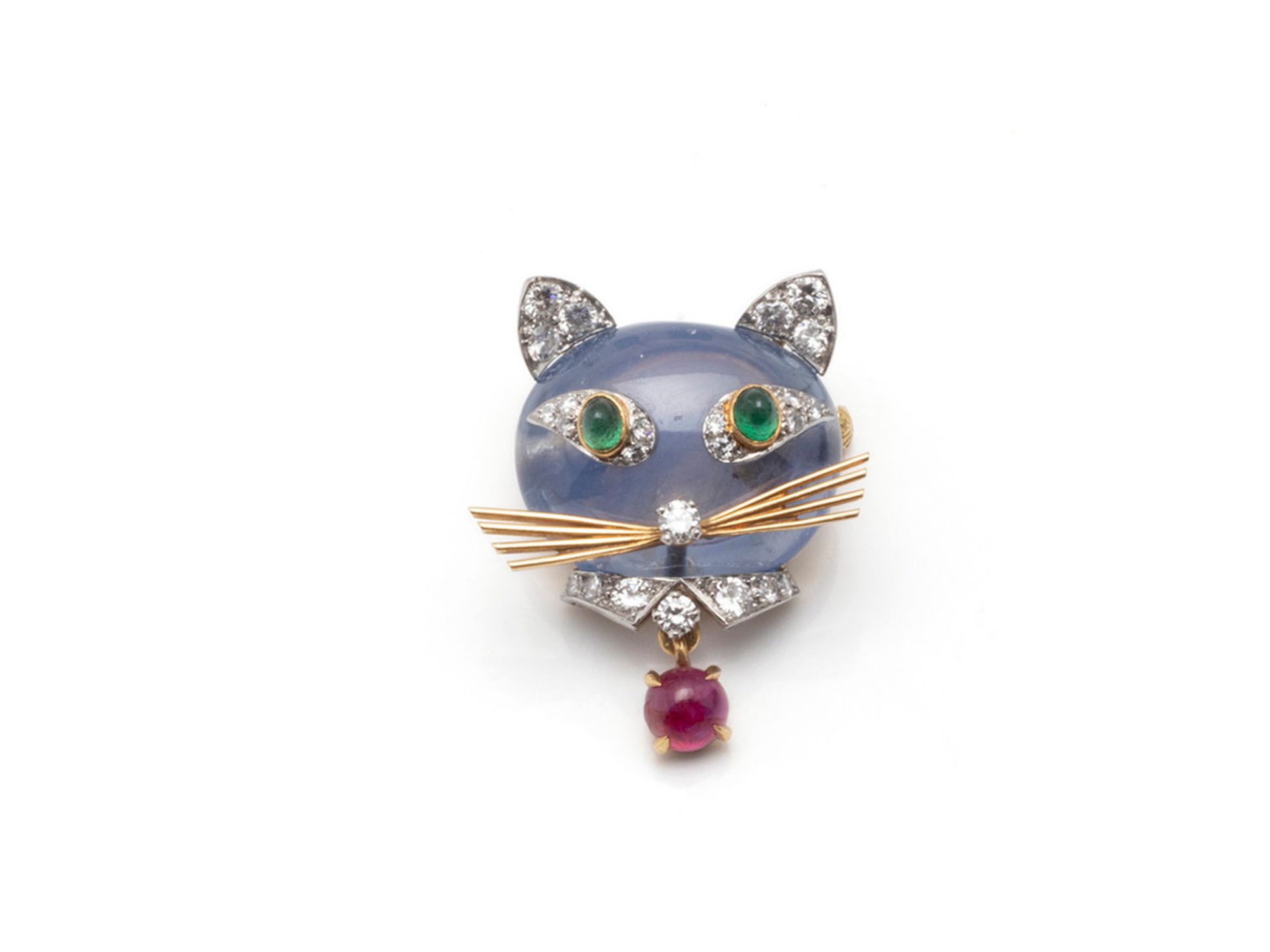 Null Delightful brooch in gold 750 and platinum 850 thousandths, stylizing a cat&hellip;