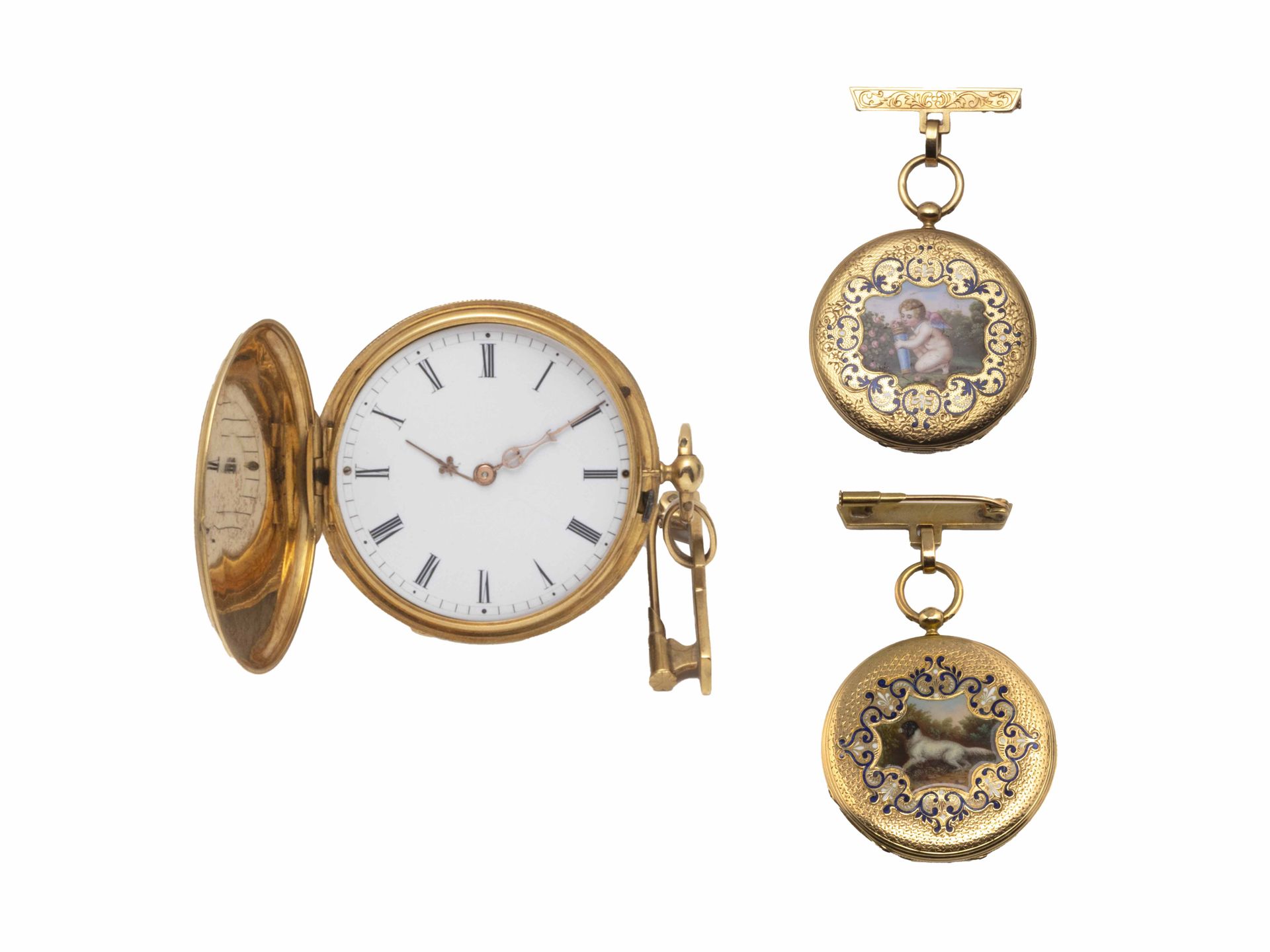 Null Petite montre de poche savonnette en or 750 millièmes, cadran émaillé blanc&hellip;