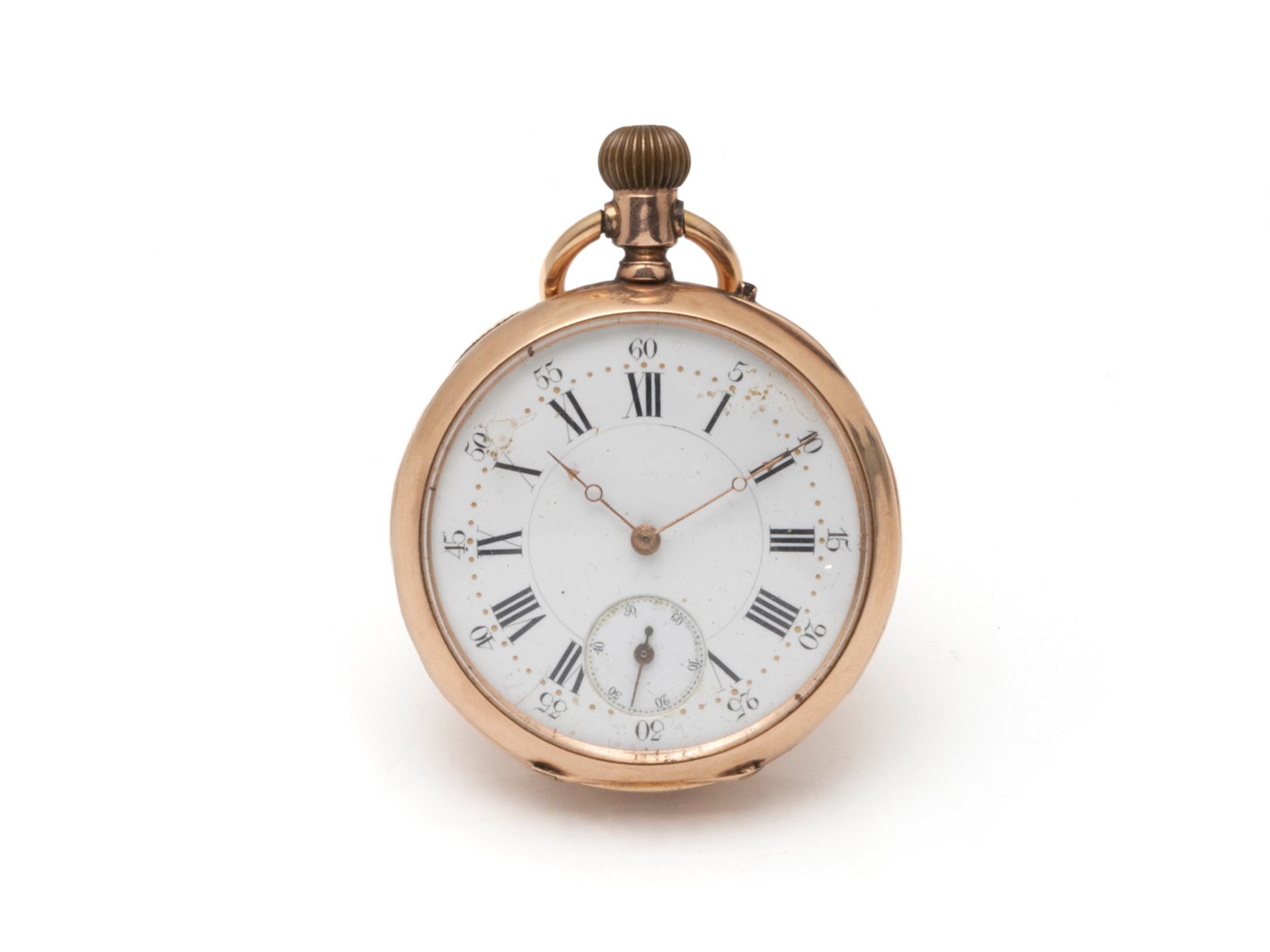 Null Reloj de bolsillo en oro de 585 milésimas, esfera esmaltada en blanco con n&hellip;
