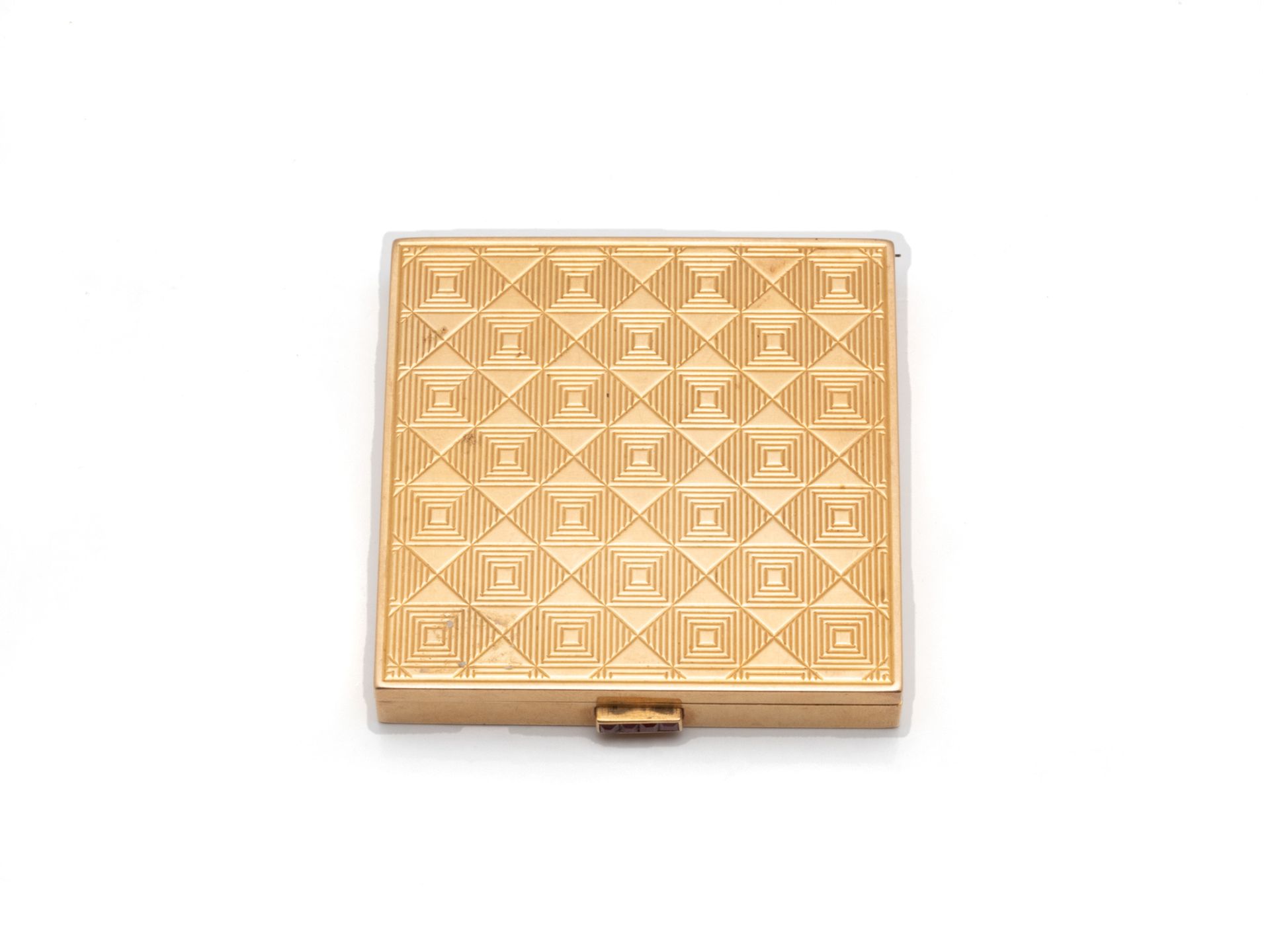 Null Poudrier quadrato in oro 75 millesimi con fascia dritta e decorazione geome&hellip;