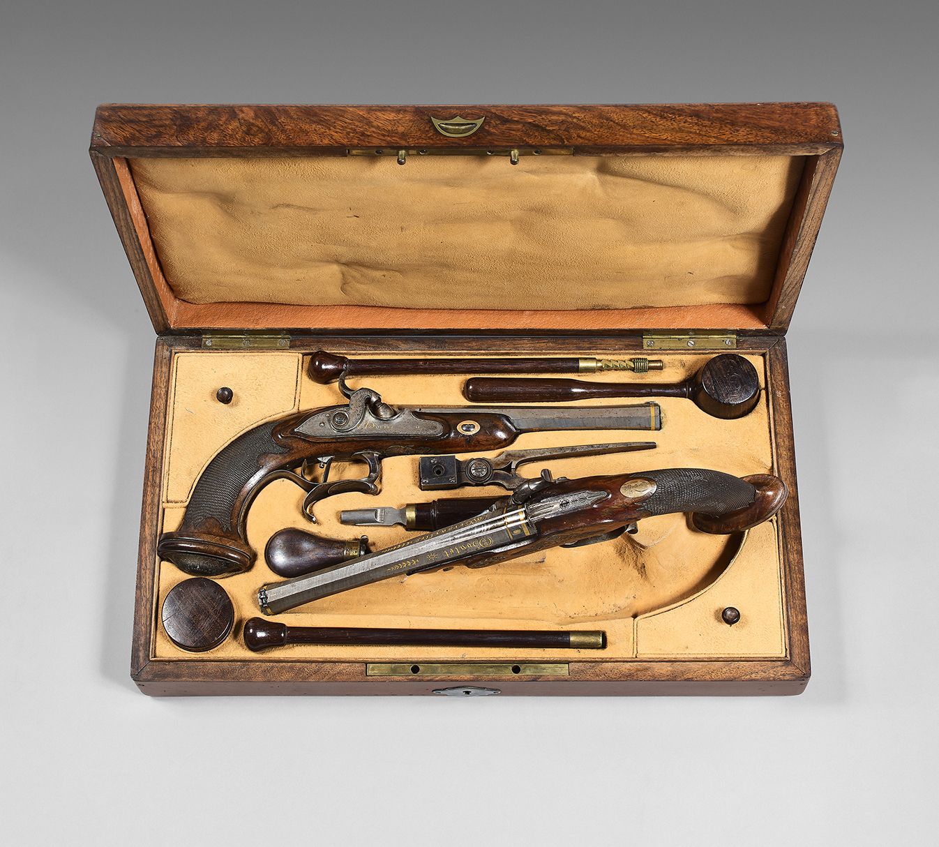 Null Necessary case containing a pair of officer's flintlock pistols, converted &hellip;