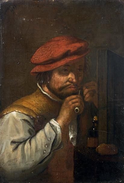ÉCOLE FLAMANDE VERS 1800, SUIVEUR DE DAVID TENIERS Un fumeur Panneau de chêne, d&hellip;