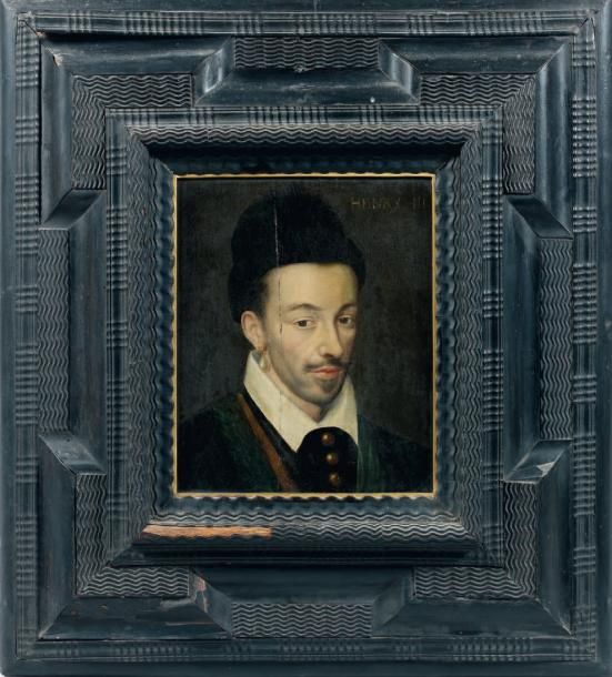 Ecole FRANCAISE du XVIIème siècle Portrait d'Henri III Panneau parqueté. Porte u&hellip;