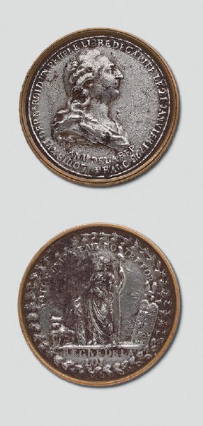 Null Médaille en fer commémorative de la mort de Louis XVI, an II; entourage en &hellip;