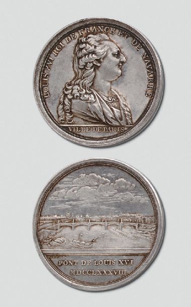 Null Rare médaille en argent: Inauguration du pont Louis XVI à Paris (pont de la&hellip;