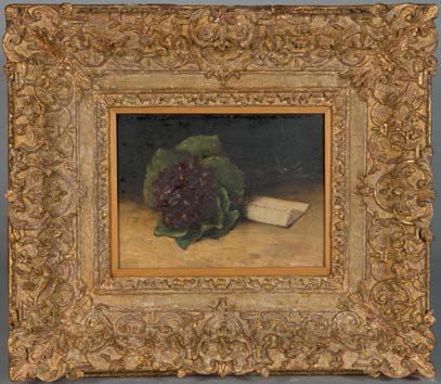 Paul Désiré TROUILLEBERT (1831-1900) Bouquet de violettes avec une carte de visi&hellip;