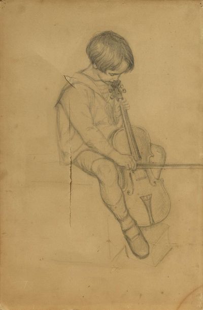 Null Jules Emile ZINGG (1882-1942) Portrait du fils de l’artiste au violoncelle &hellip;