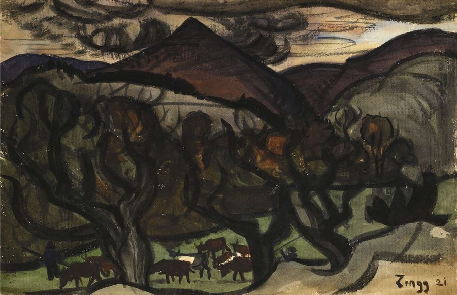 Null Jules Emile ZINGG (1882-1942) Le troupeau au pied de la montagne Encre et a&hellip;