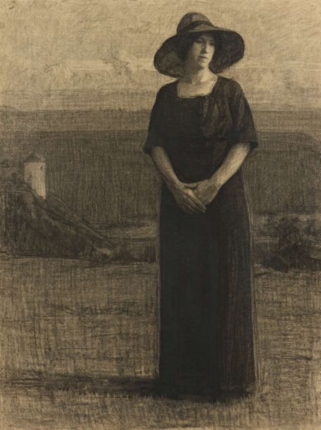 Null Jules Emile ZINGG (1882-1942) Portrait de Mme Zingg Fusain. 61,5 x 47,5 cm