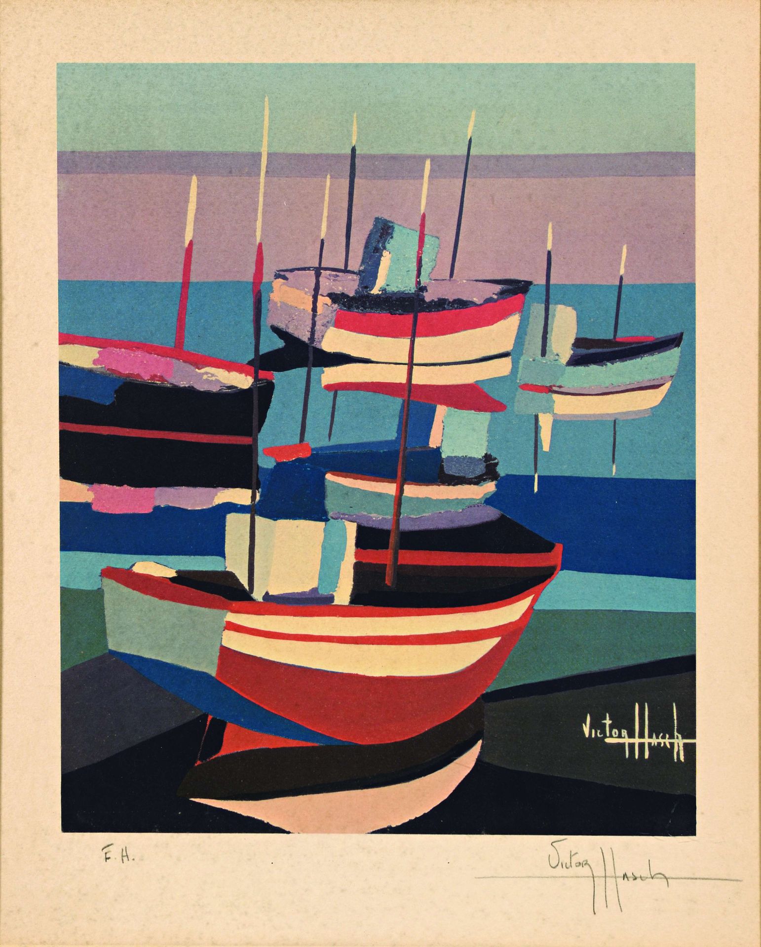 Null 26 Victor HASCH (1945 – 2012) Les bateaux Signée dans la planche, en bas à &hellip;