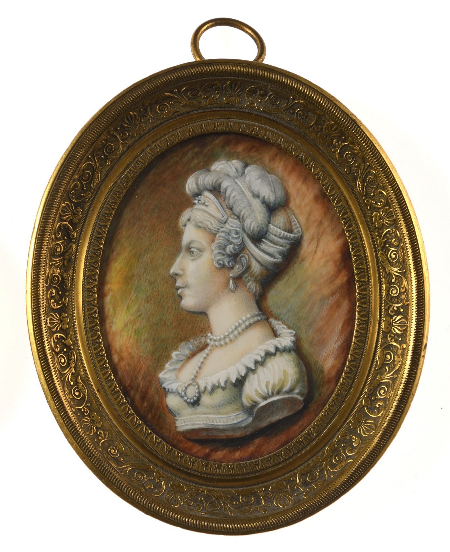Null 67 Miniature ovale, portrait de Madame Royale sur fond brun brossé. XIXe si&hellip;