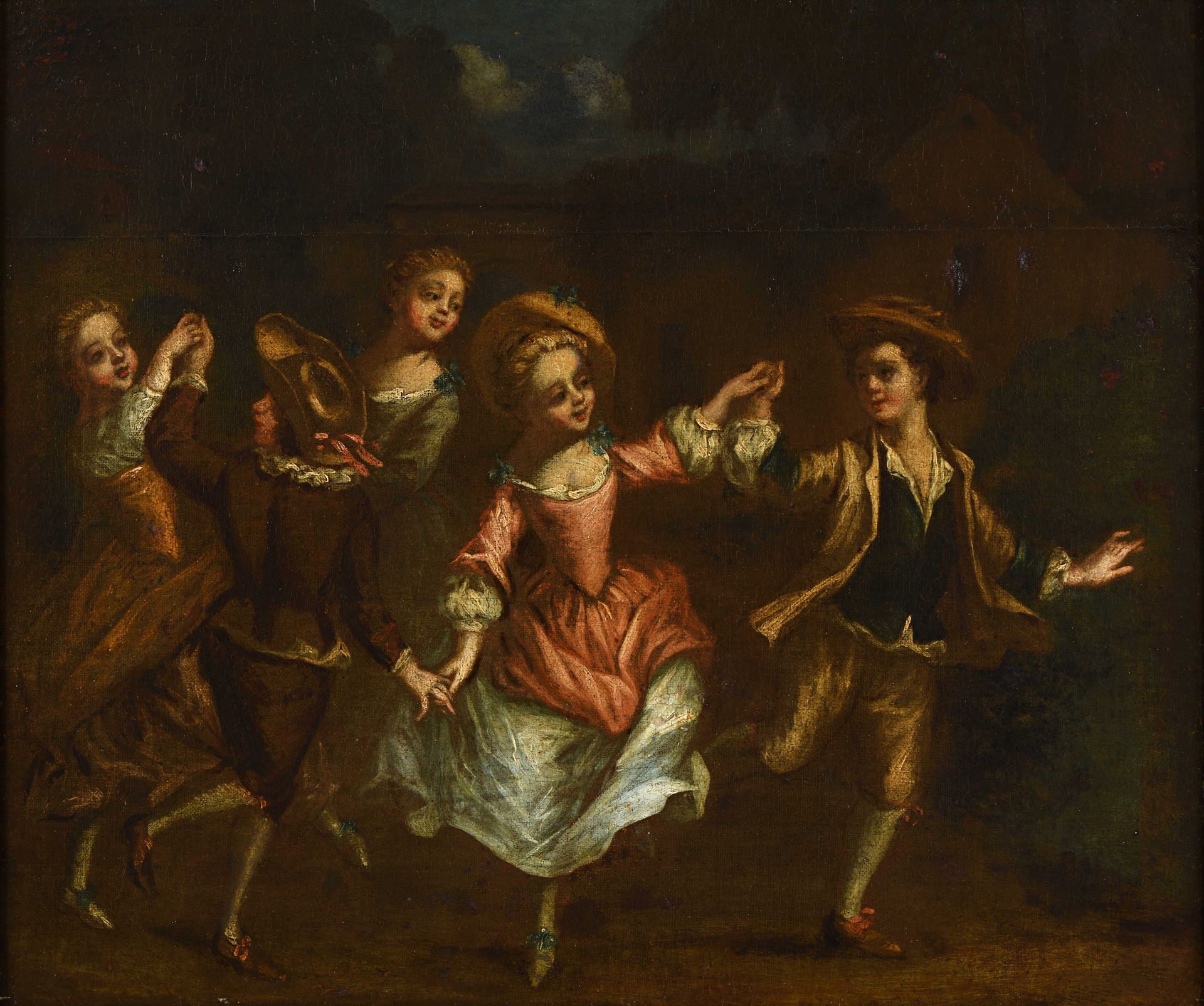 Null Ecole française du XVIIIe siècle La danse des jeunes villageois Huile sur t&hellip;