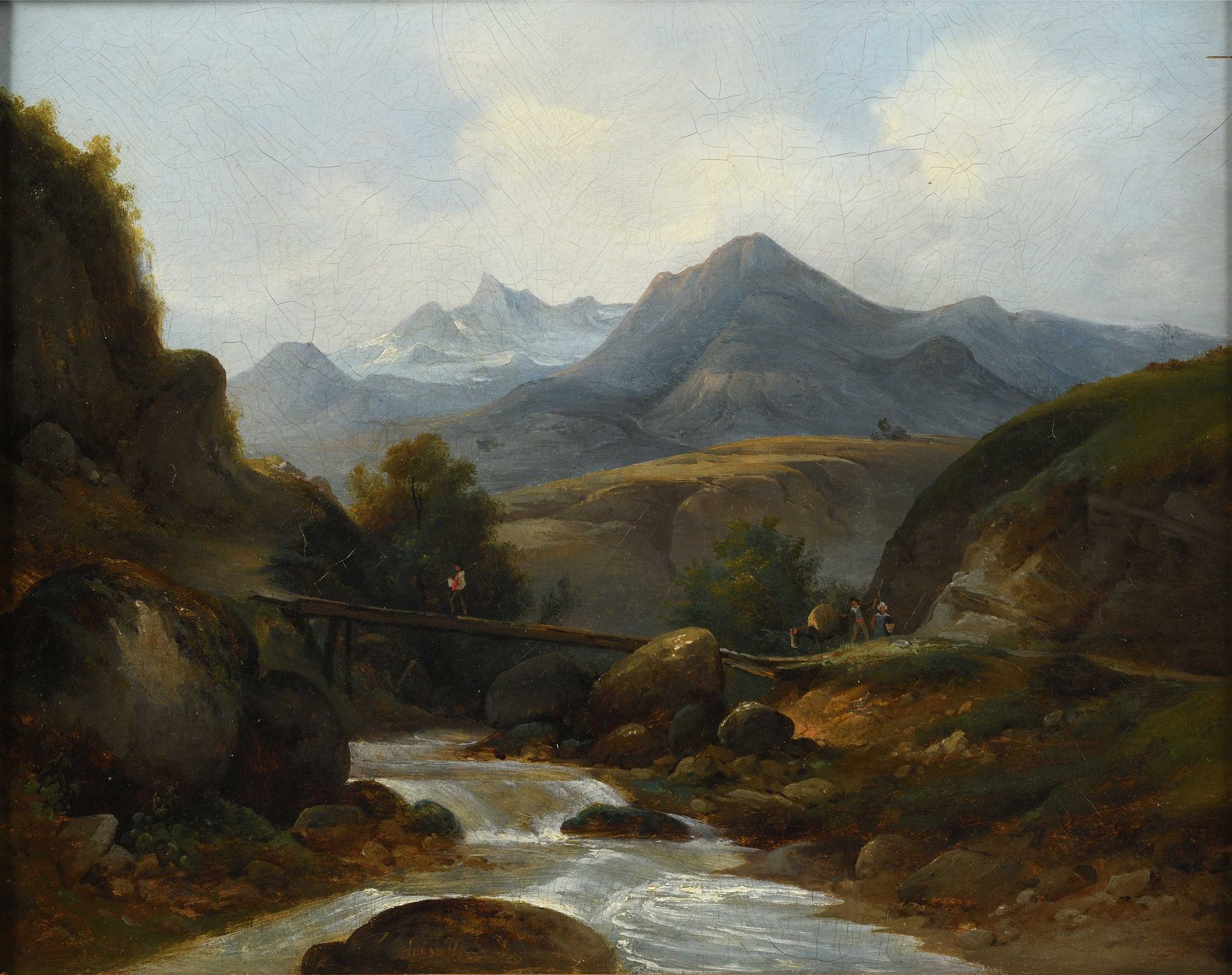 Null Nicolas Victor FONVILLE (1805-1856) Le pont de bois sur le torrent Huile su&hellip;