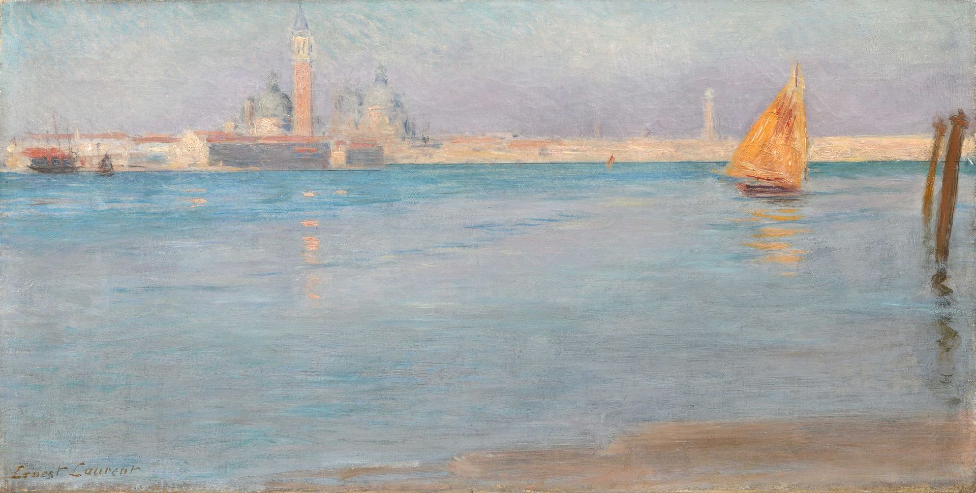 Null Ernest Joseph LAURENT (1859-1929) Venise, la lagune Huile sur toile, signée&hellip;
