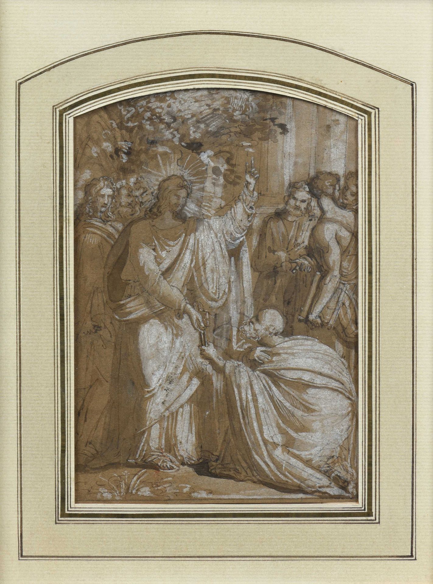 Null Jésus bénissant Lavis à rehauts de gouache. 18 x 12 cm