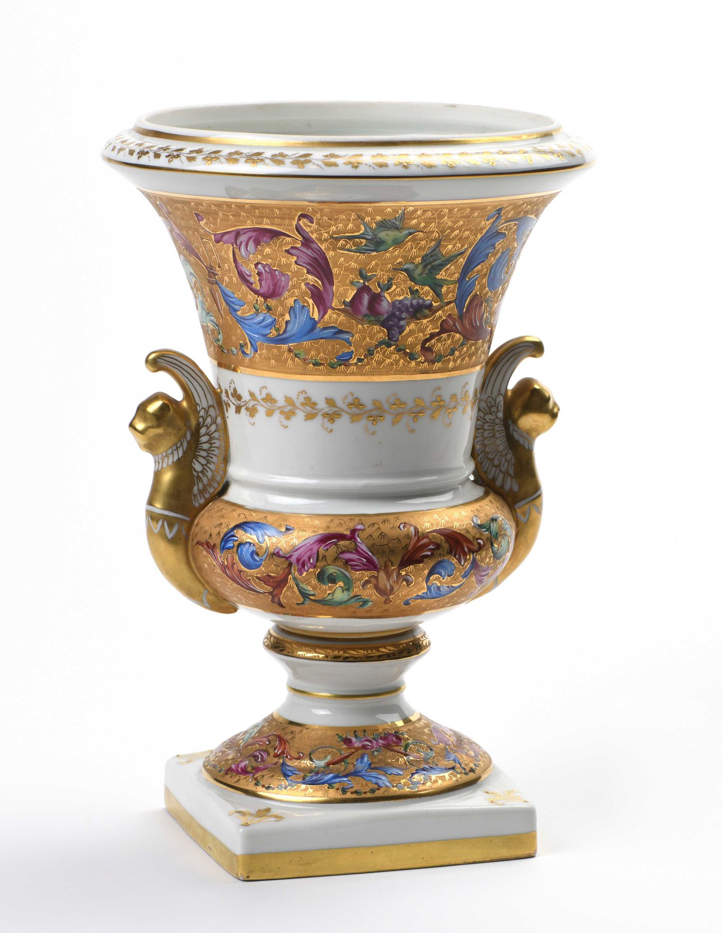 Null Grand vase Médicis sur base carrée en porcelaine blanche de Limoges à décor&hellip;