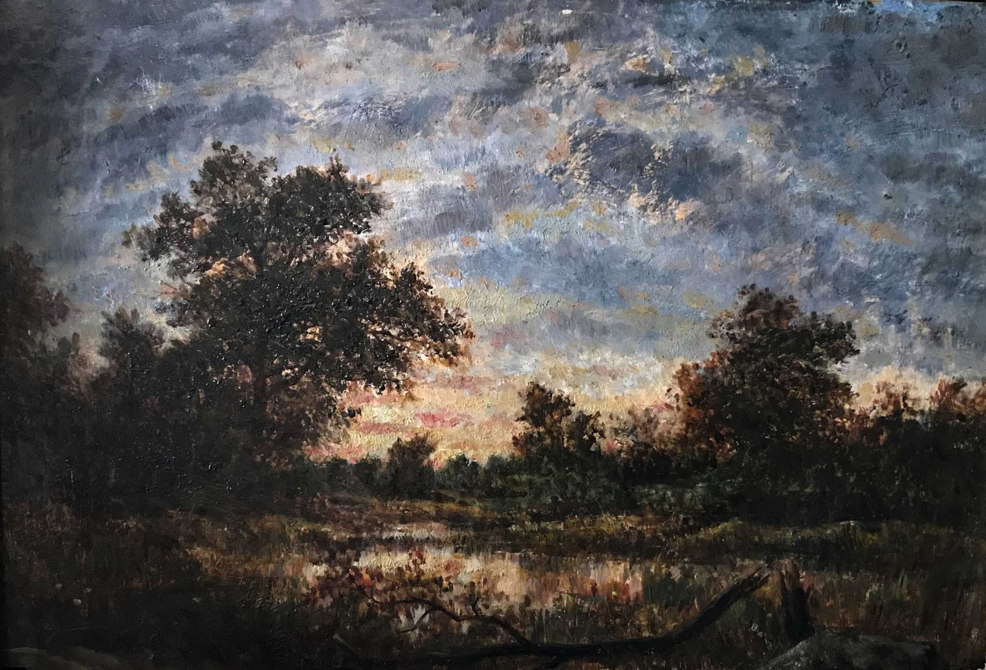 Null Théodore ROUSSEAU (1812-1867), entourage de Paysage lacustre au crépuscule &hellip;