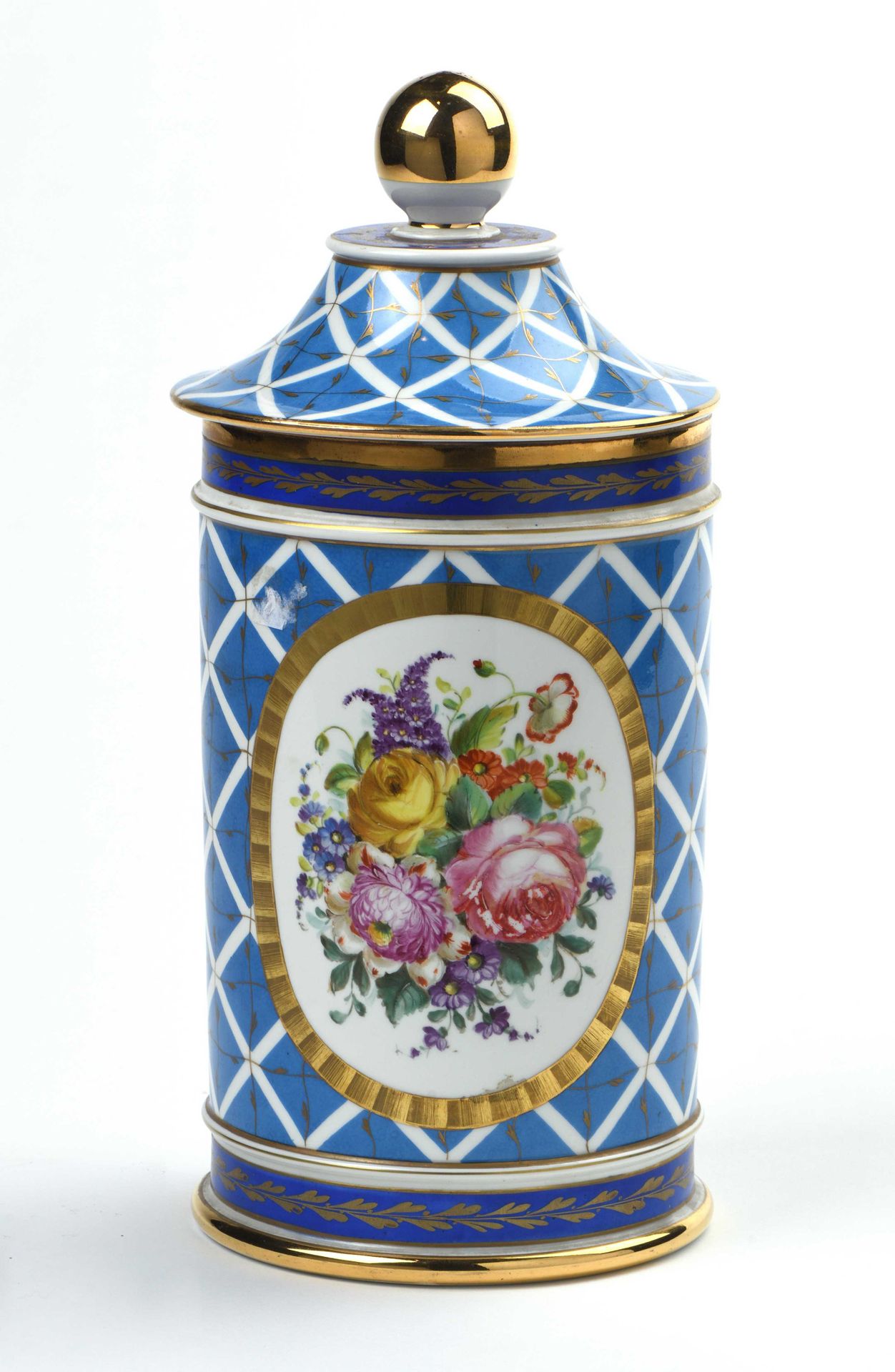 Null Pot couvert cylindrique en porcelaine de SEVRES à décor de croisillons sur &hellip;