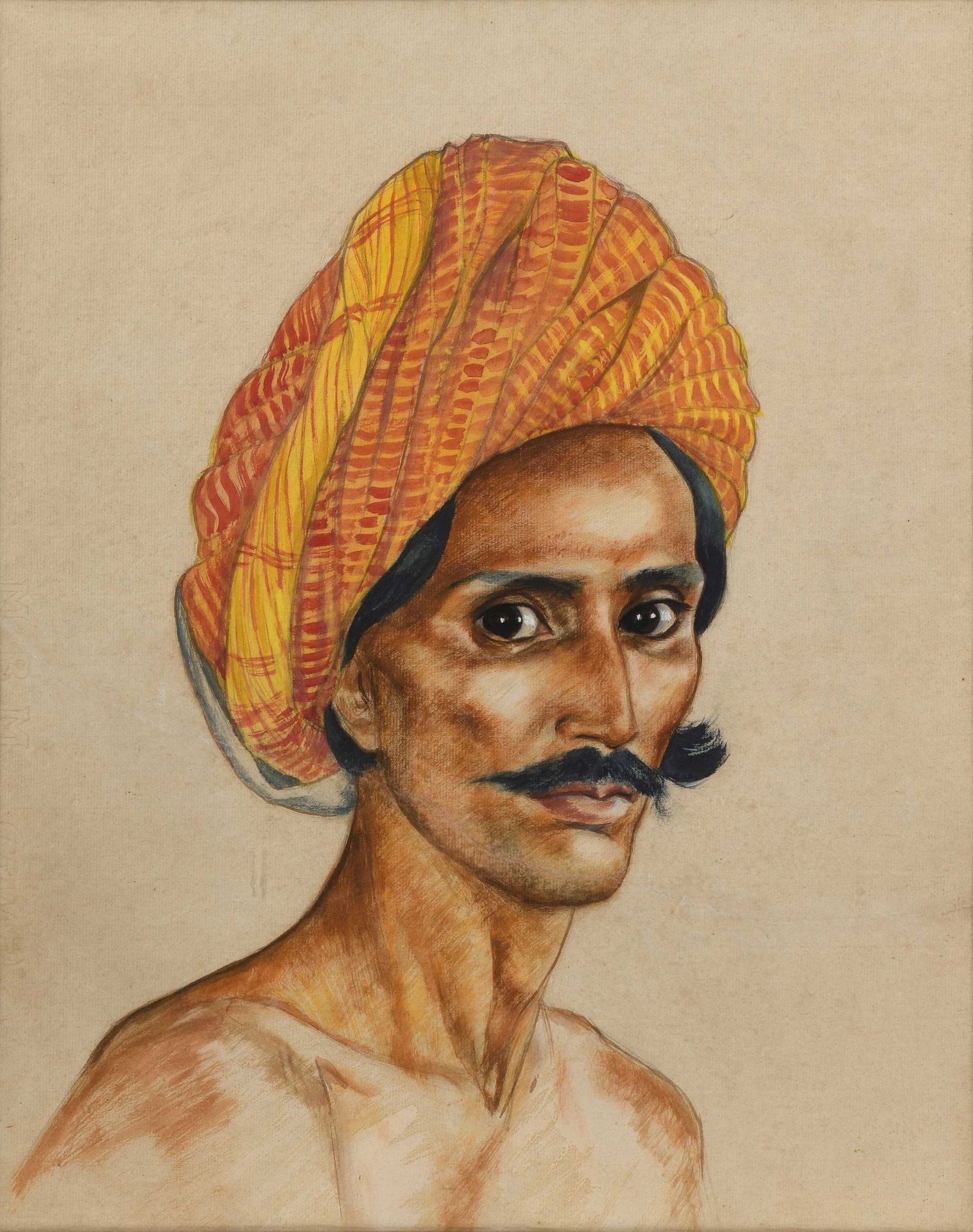 Null Ecole anglaise de la fin du XIXe siècle Portrait d un indien Pastel sur pap&hellip;