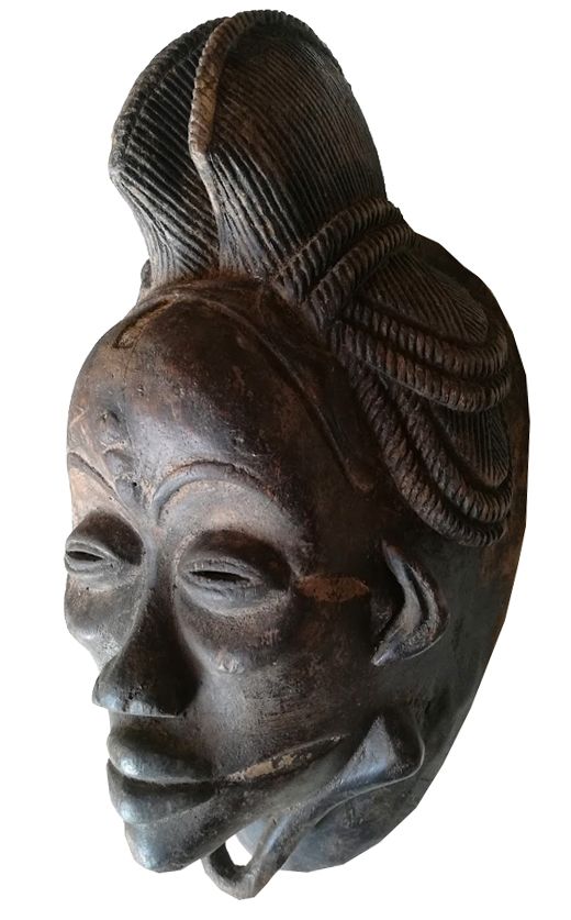 Null Africa. Beautiful and rare black PUNU mask (Gabon). Approx. 30CM.