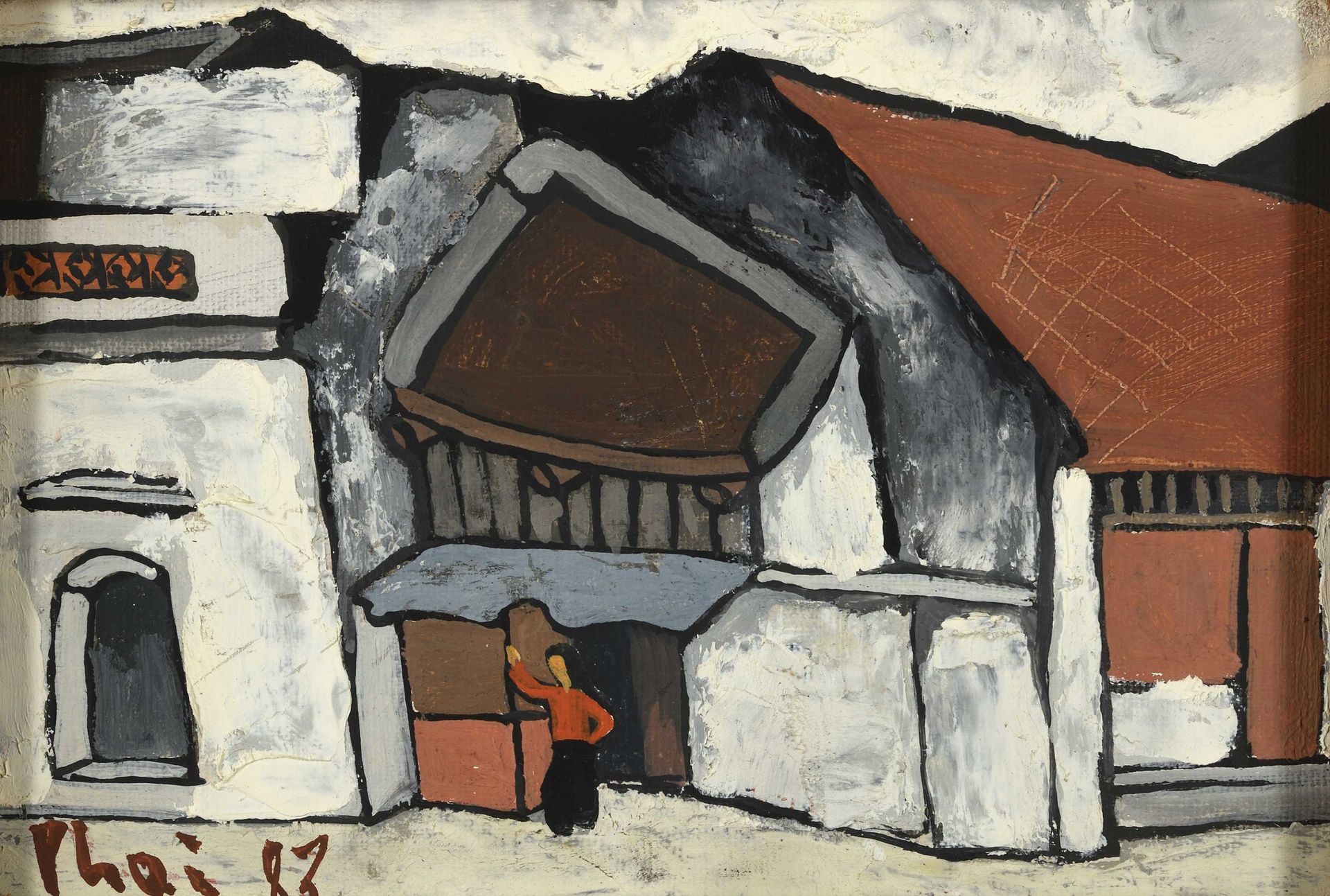 Null Xuan Phai BUI (1920-1988) Ruelle de la pâte de poisson à Hanoï, 83 Gouache &hellip;