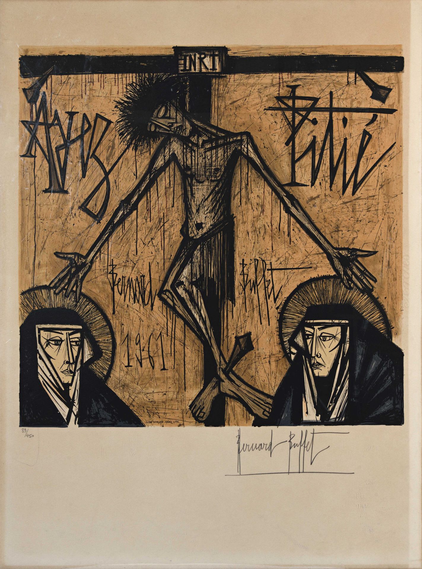 Null Bernard BUFFET (1928-1999) Le Christ, 1961 Lithographie en couleurs. Contre&hellip;