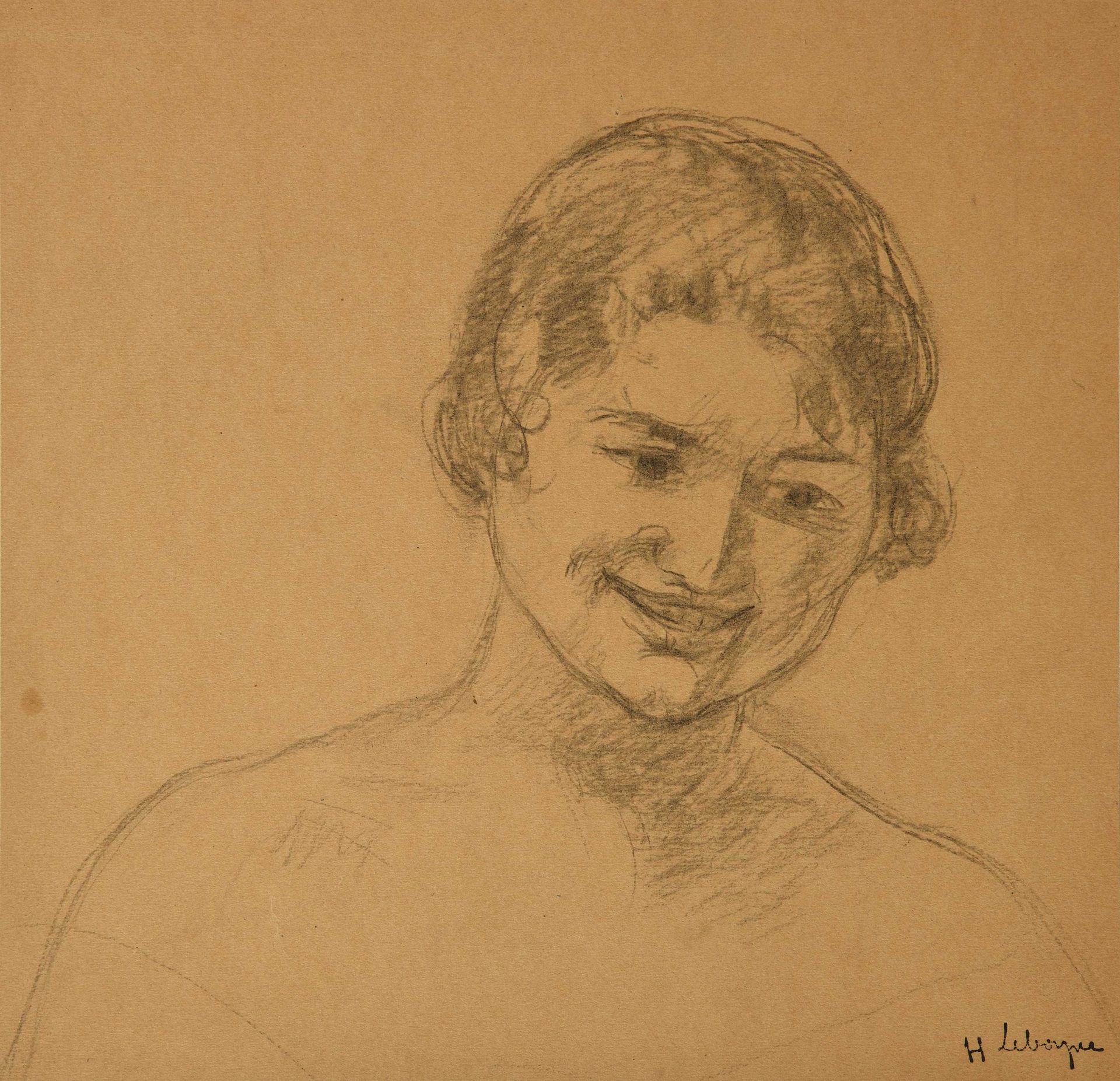 Null Henri Baptiste LEBASQUE (1865-1937) Portrait de jeune fille de face Crayon &hellip;