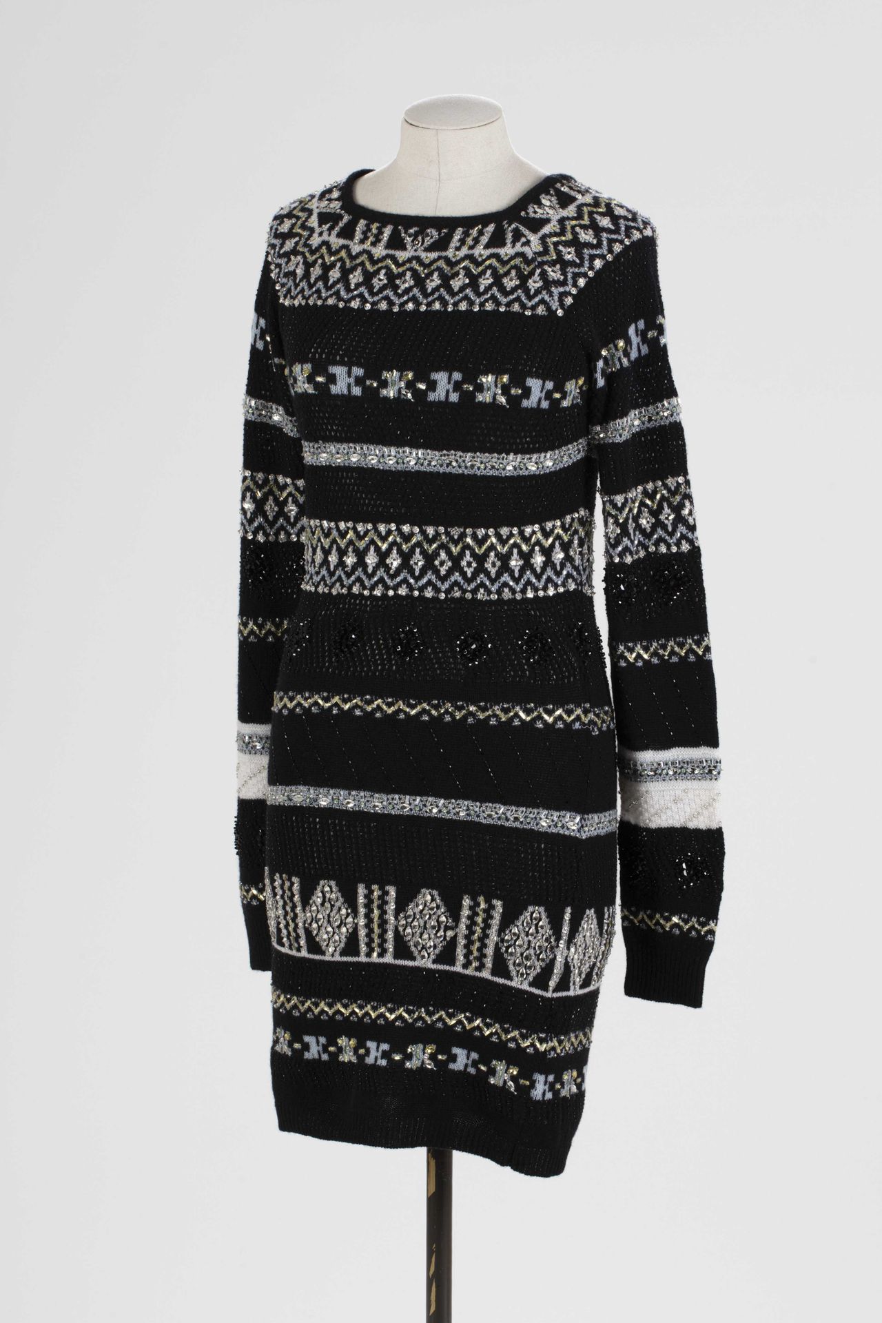 Null EMILIO PUCCI: black wool dress with white and grey jacquard embellished wit&hellip;