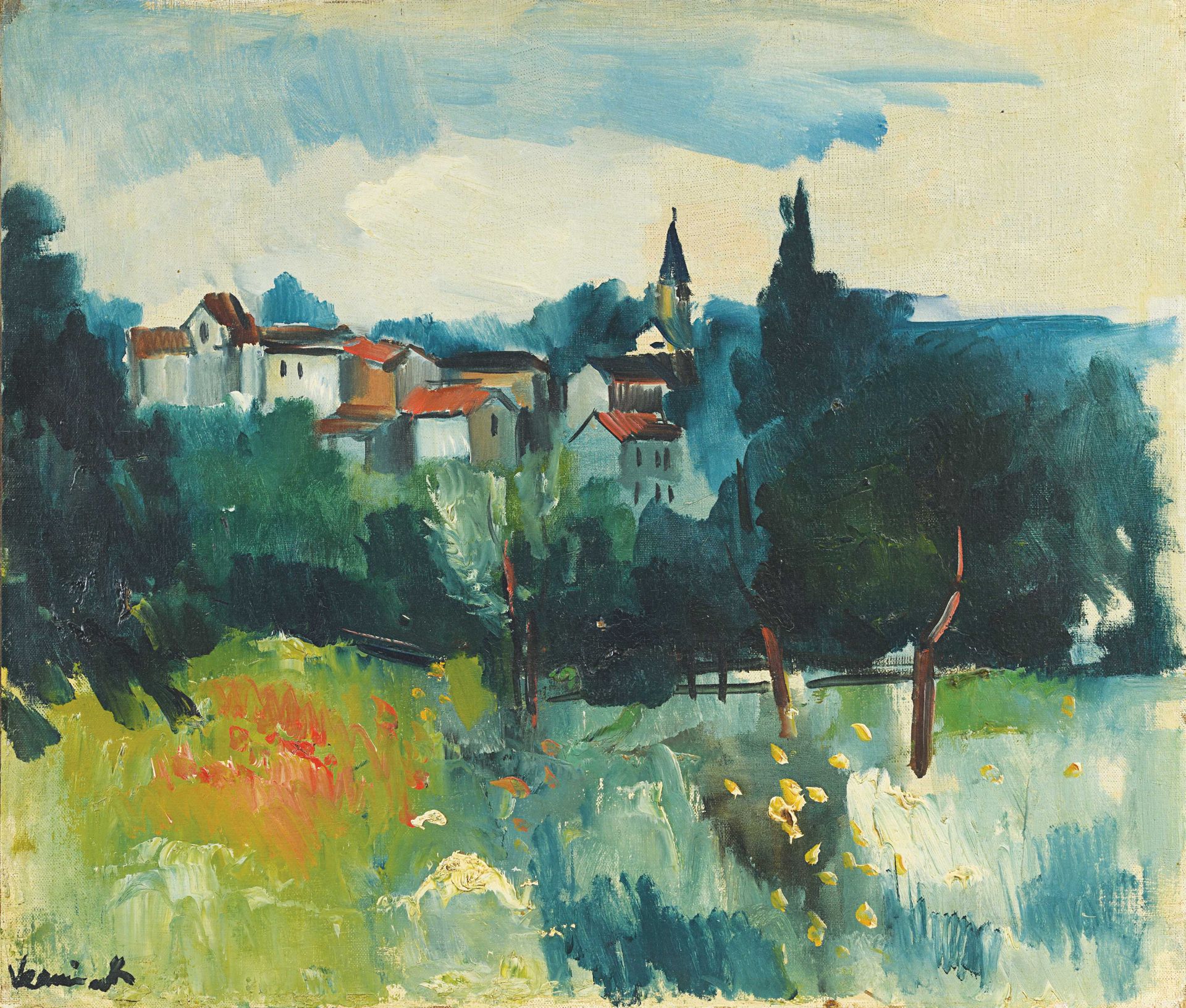 Null 143 Maurice DE VLAMINCK (1876-1958) 《法兰西岛的村庄风景》（可能是Nesles-la-Vallée），约1920年&hellip;