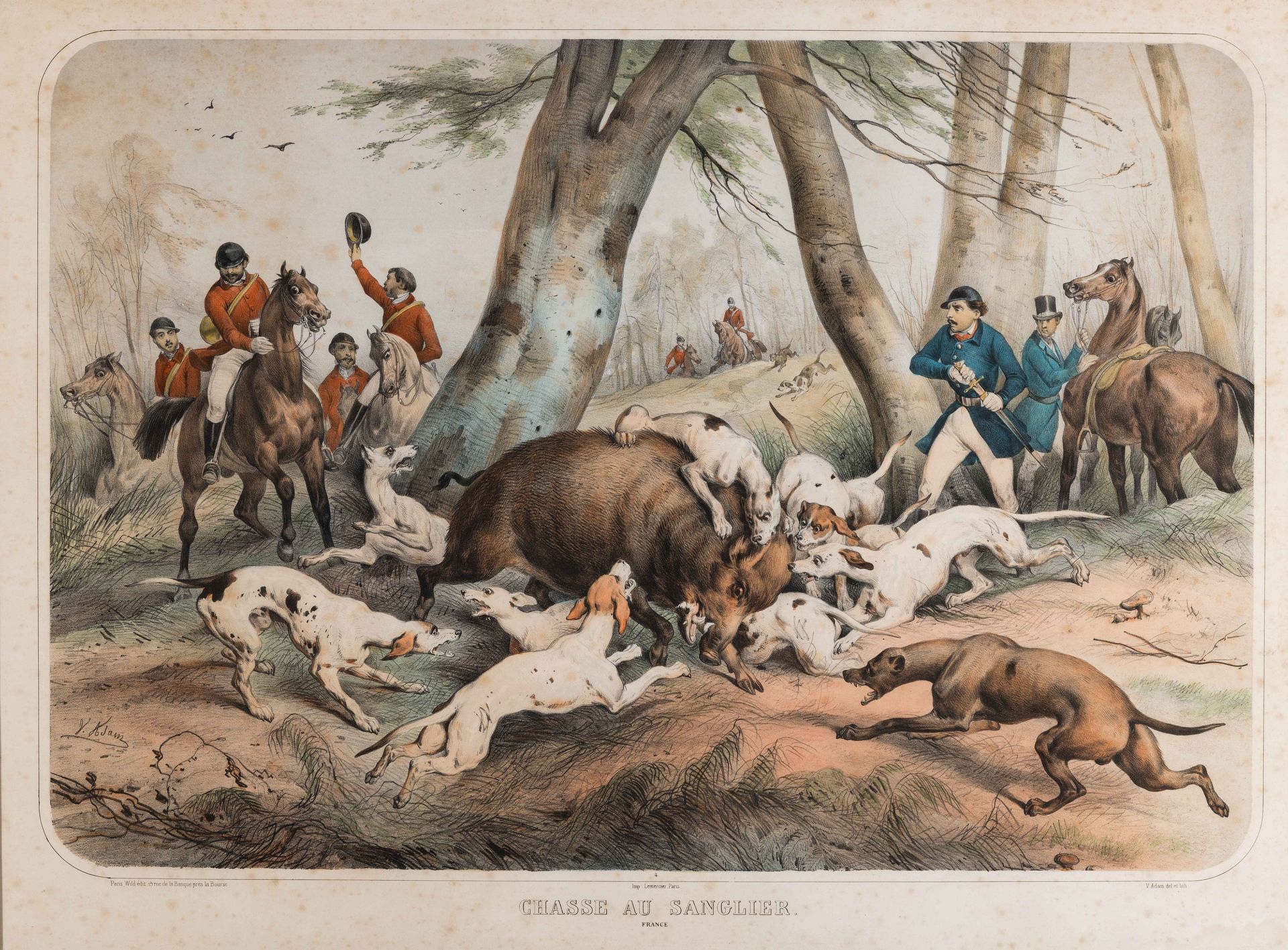 Null Victor ADAM (1801-1866) La chasse au sanglier La chasse au cerf Paire de li&hellip;