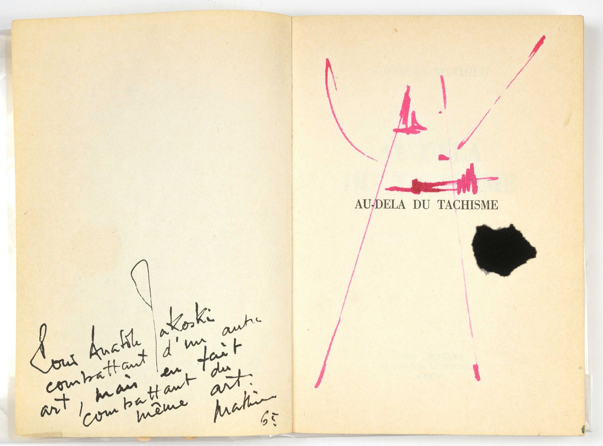 Null MATHIEU (1921-2012) Sans titre, 1965 Encre rose et collage de velours noir &hellip;