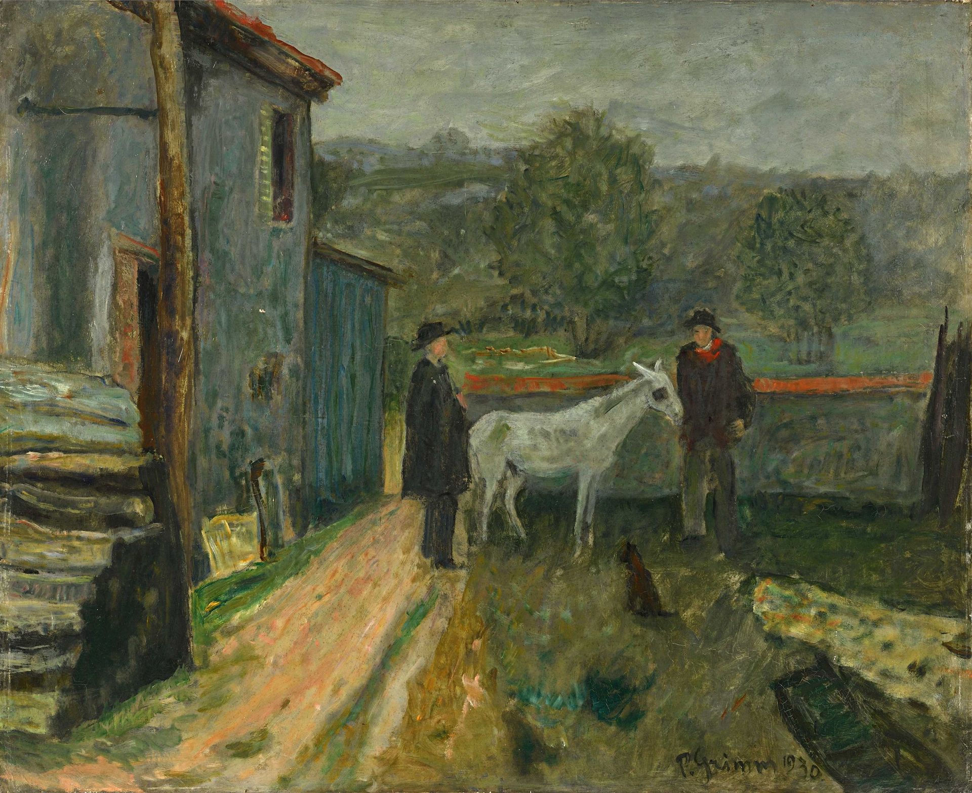 Null Pierre GRIMM (1898 - 1979) La vente de l âne. Huile sur toile. Signée et da&hellip;