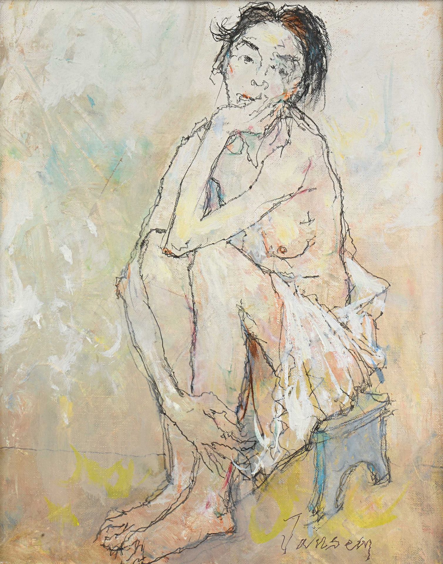 Null 65 Jean JANSEM (1920-2013) Sylvie assise Huile sur toile. Signée en bas à d&hellip;