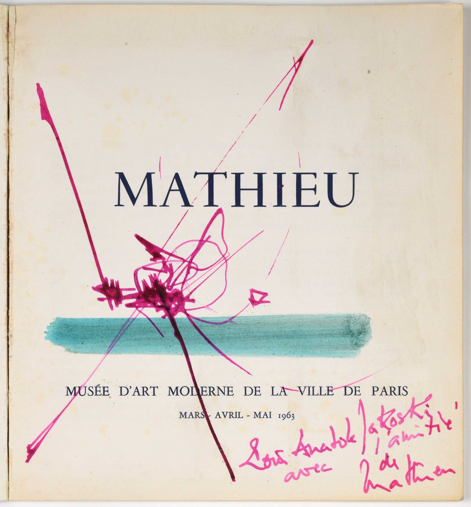 Null MATHIEU (1921-2012) Sans titre Encre rose sur la page de titre du catalogue&hellip;