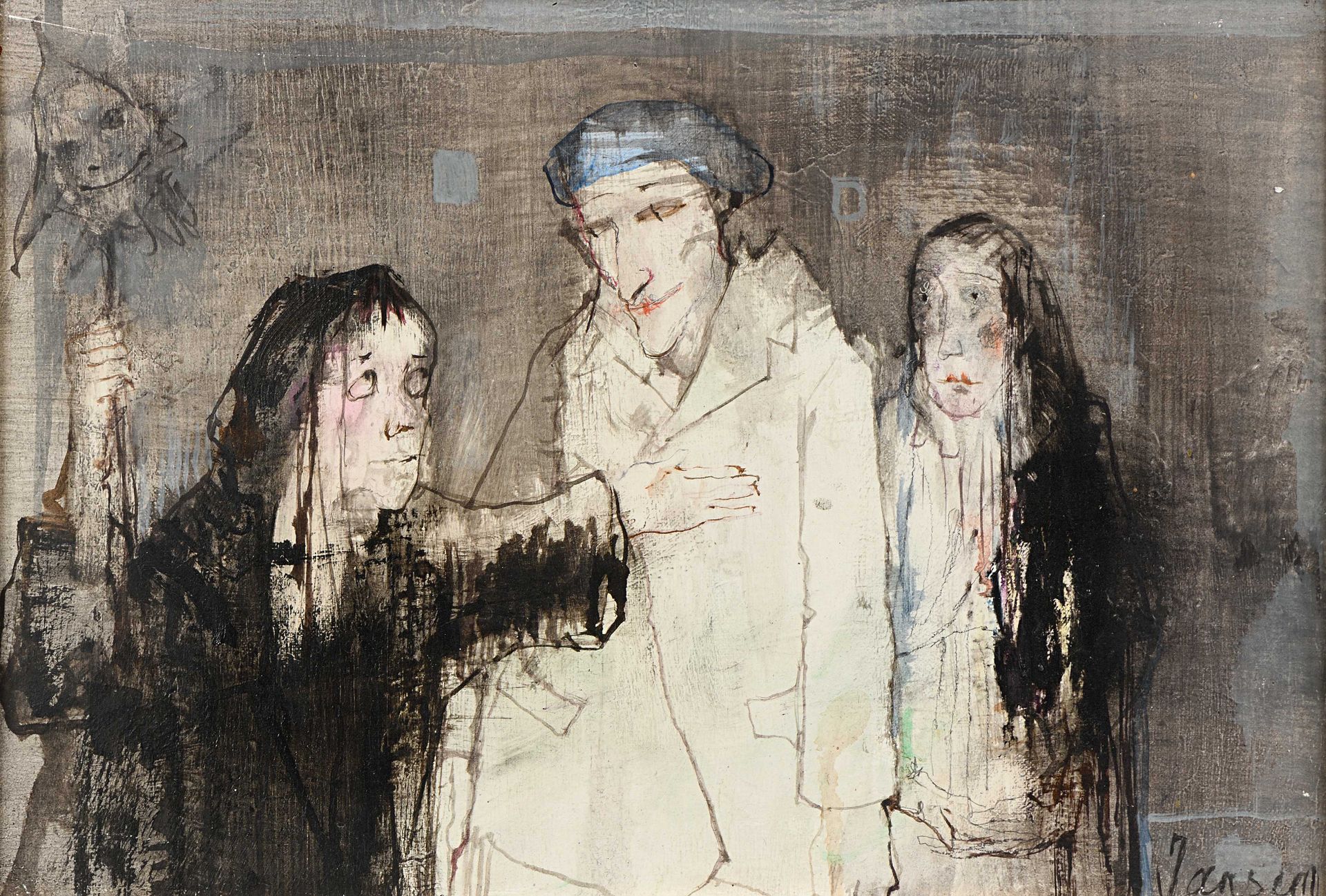 Null Jean JANSEM (1920-2013) Etude de mascarade Huile sur toile. Signée en bas à&hellip;