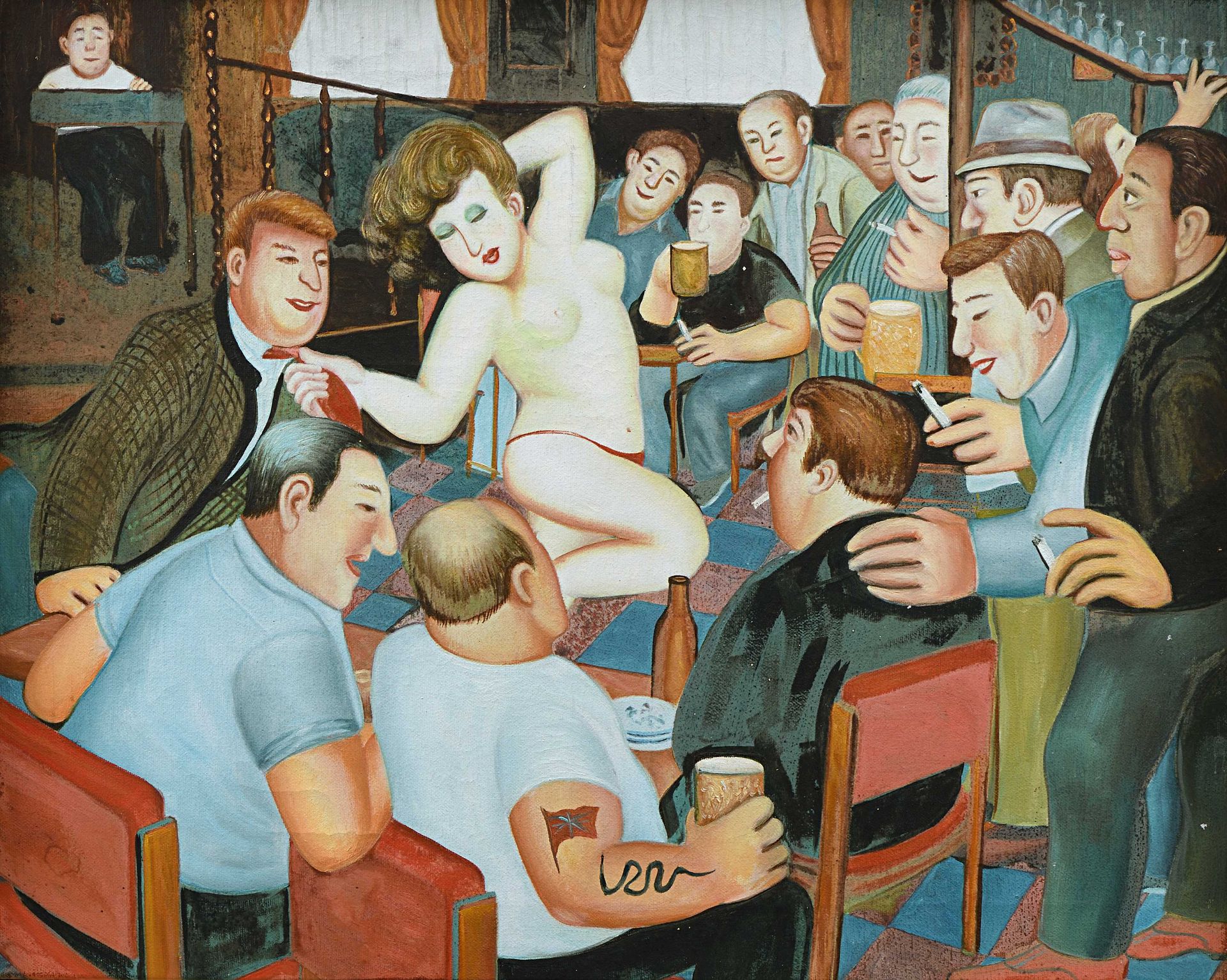 Null Ecole du XXe siècle Danseuse dans un bar Huile sur toile. Non signée. 40 x &hellip;