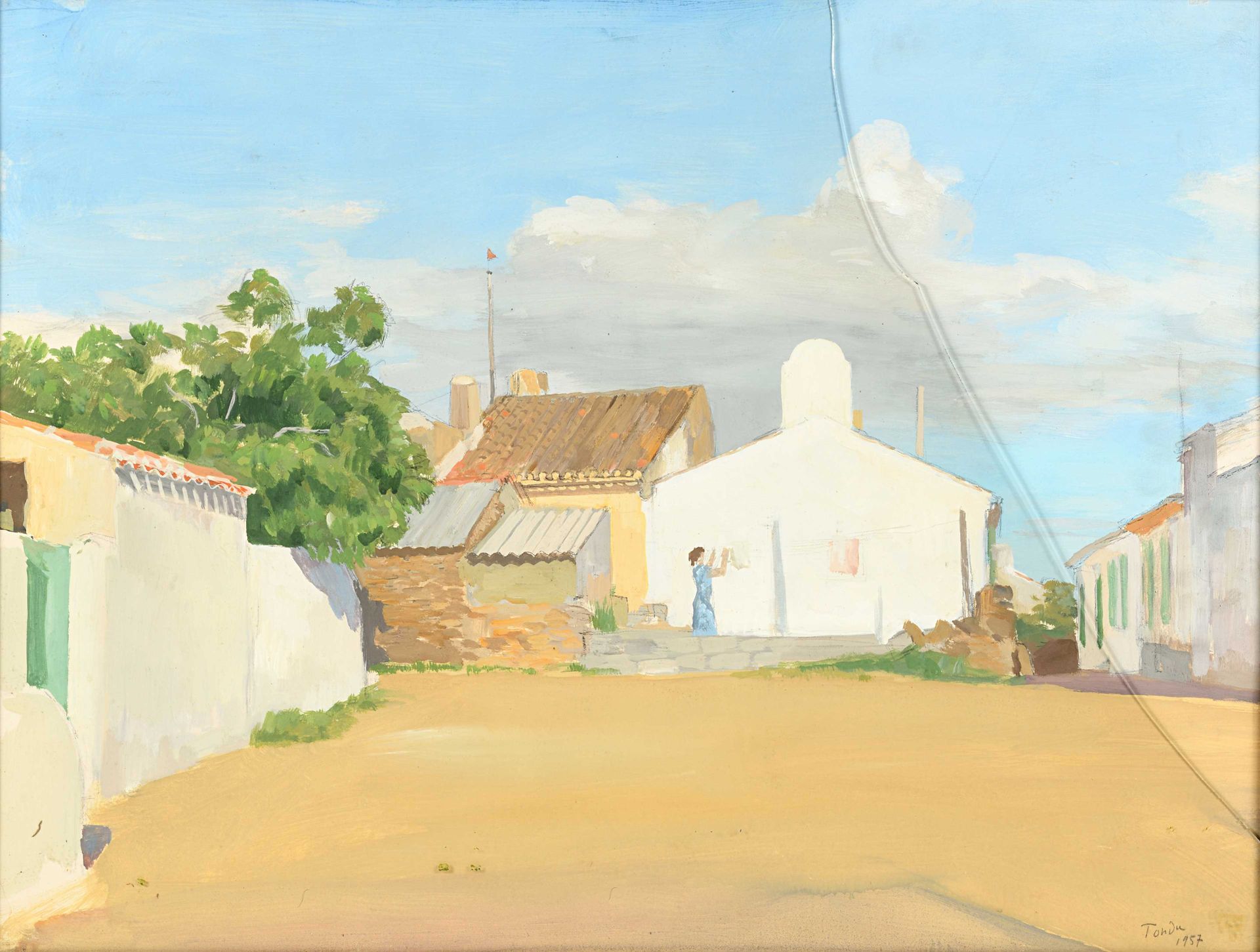Null Albert André TONDU (1903-1980) Village blanc Huile sur papier signée en bas&hellip;