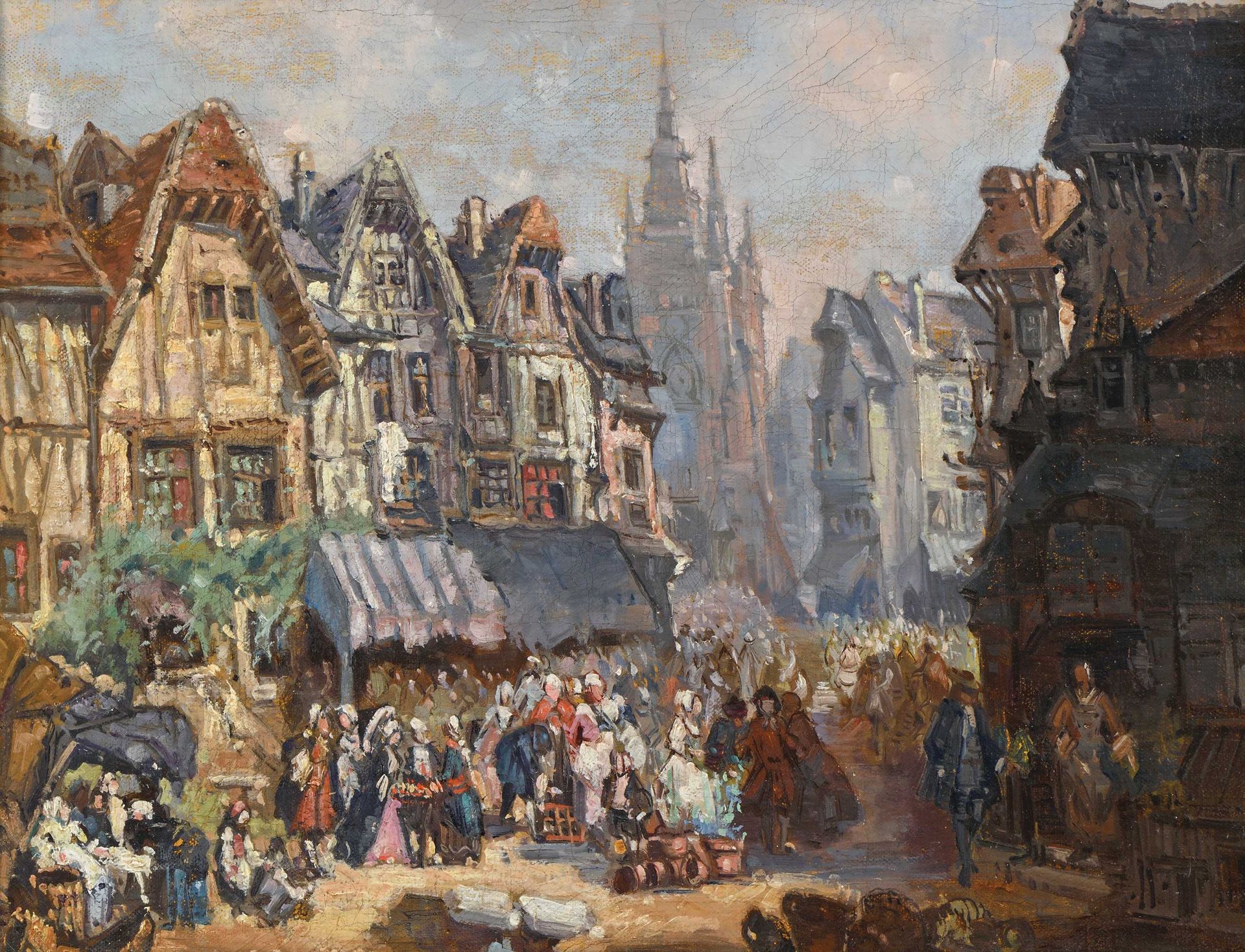 Null Léonard SAURFELT (c.1840-?) Fête dans une ville de Normandie Huile sur toil&hellip;