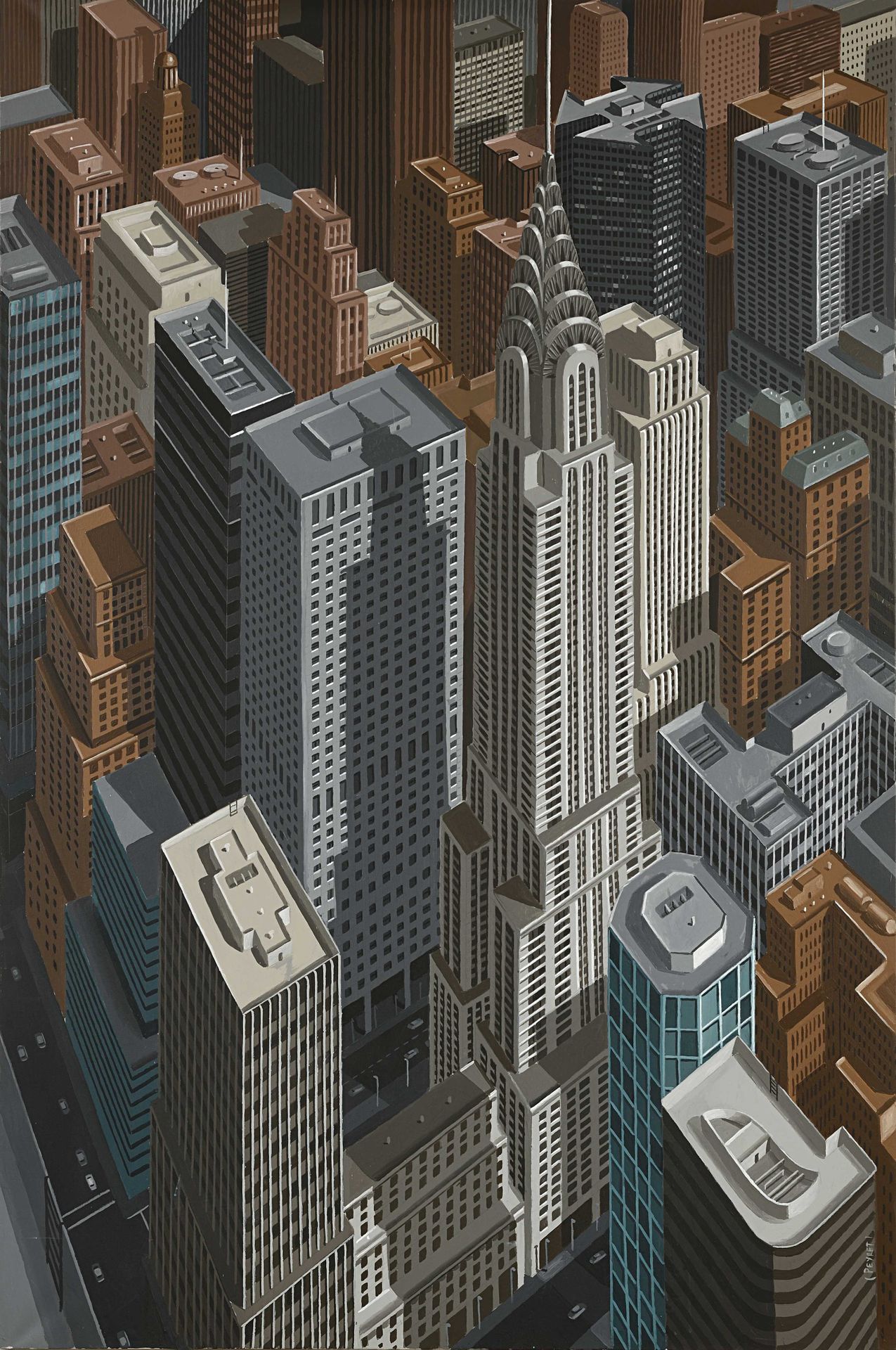 Null Eric PEYRET (Né en 1964) Chrysler Building, New York Huile sur toile. Signé&hellip;