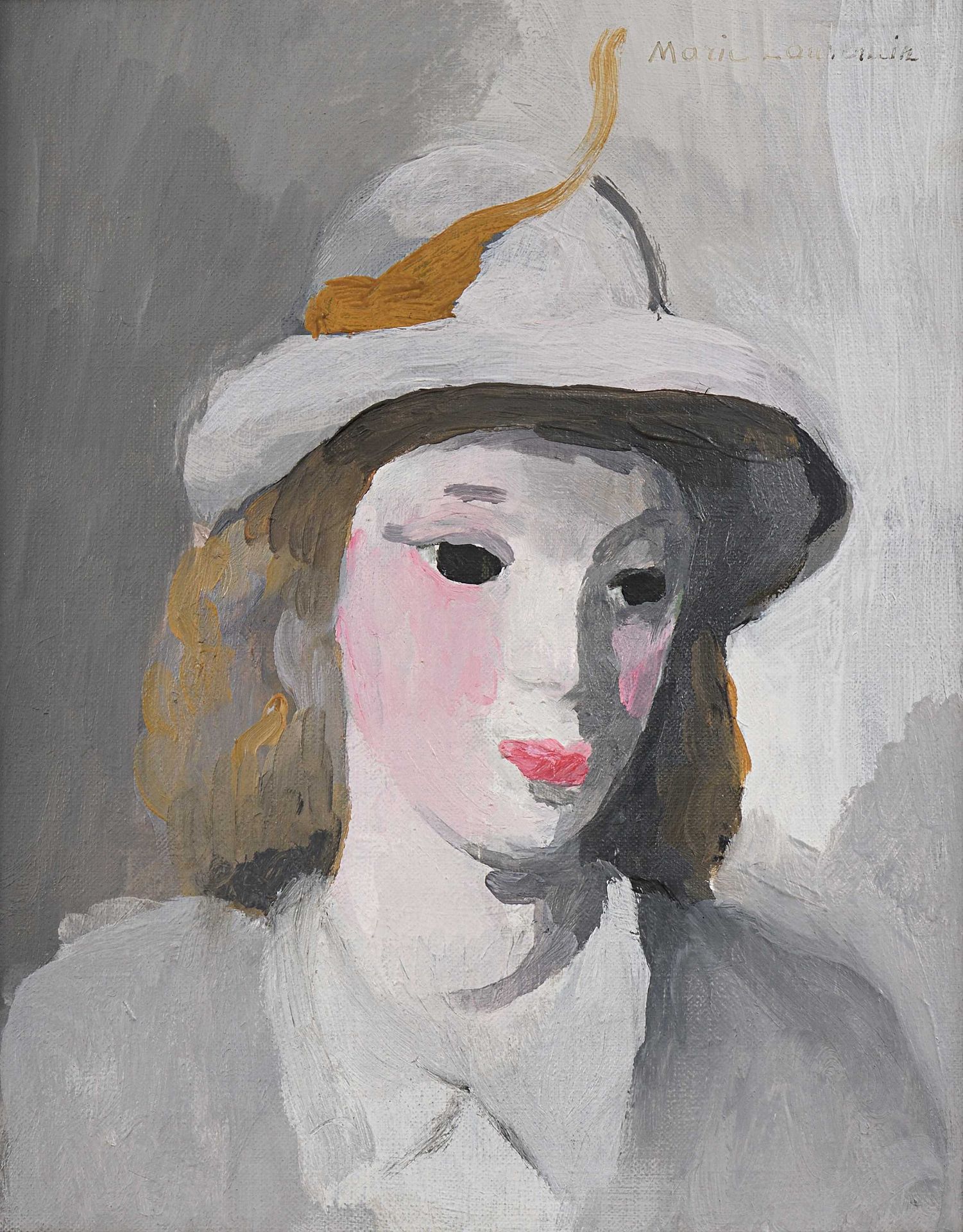 Null Marie LAURENCIN (1883-1956) Portrait de femme au chapeau Huile sur toile. S&hellip;
