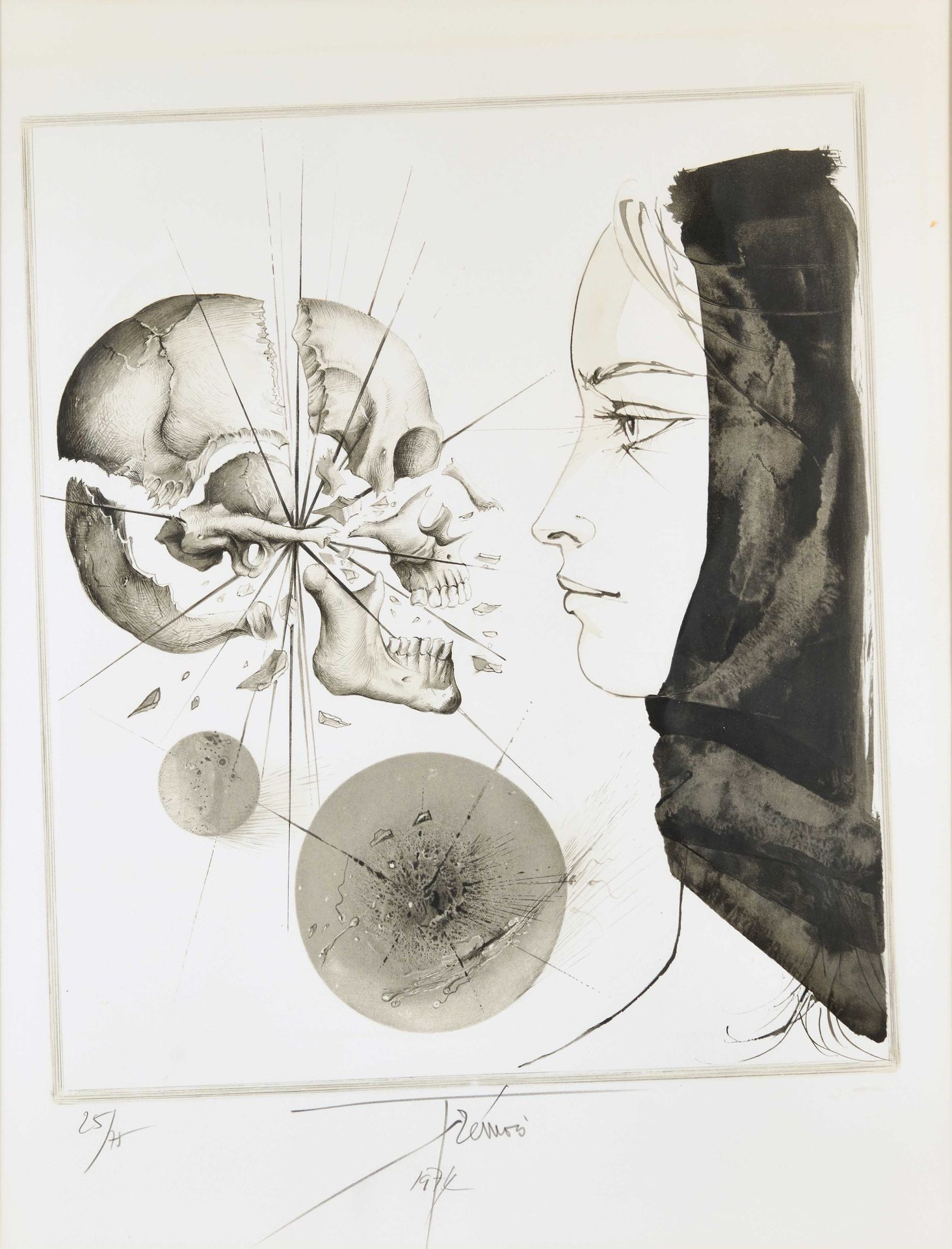 Null Pierre-Yves TREMOIS (1921-2020) Femme et crâne Lithographie en noir justifi&hellip;